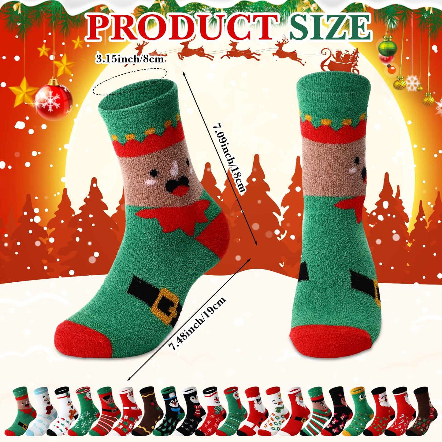 Cutecrop 20 Pairs Christmas Fuzzy Socks Bulk for Women Xmas Fluffy Winter Socks Warm Slipper for Gifts Family Adults - Medaid International