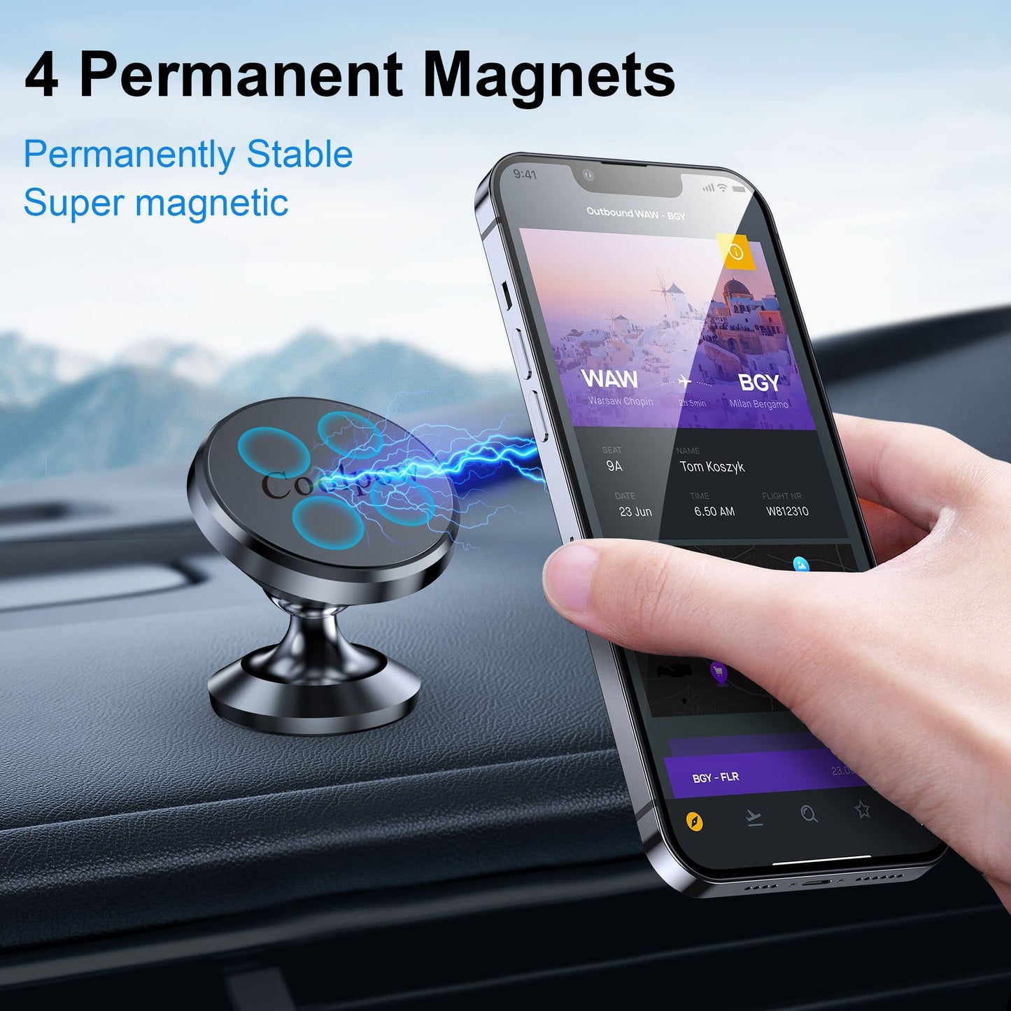 Coolpow【2 Packs 】Magnetic Phone Holder for car【Strong Magnet】phone holders for your car phone holder Mount for Car【4 Metal Plate】Universal Dash cell phone car mount for iphone Samsung car accessories - Medaid International