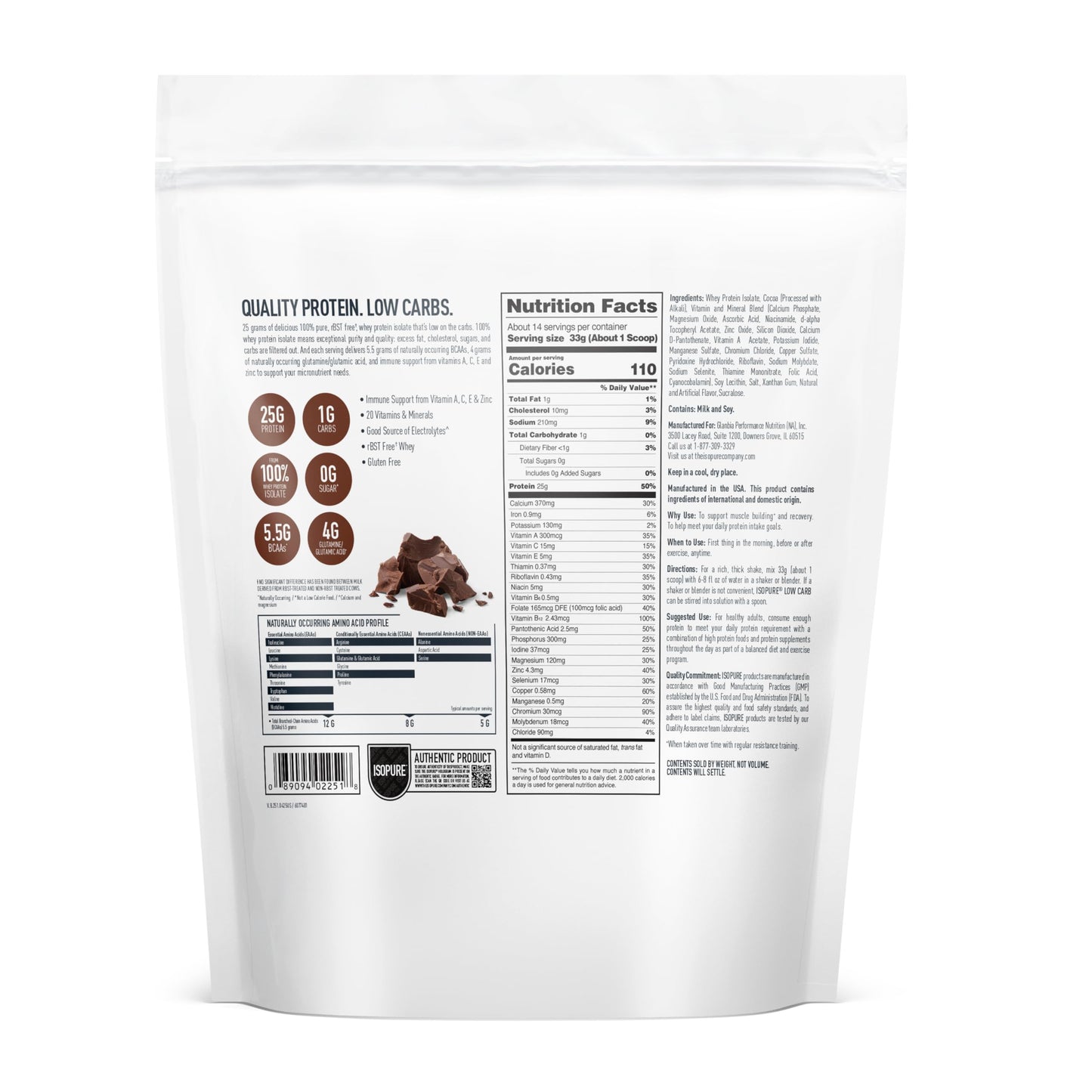 Isopure Low Carb 100% Pure Whey Isolate Protein Powder, Lactose Free, Gluten Free, With Vitamins, Dutch Chocolate, 25g Protein Per Serving, 1 Lb, 14 Servings (Packaging May Vary) - Medaid International