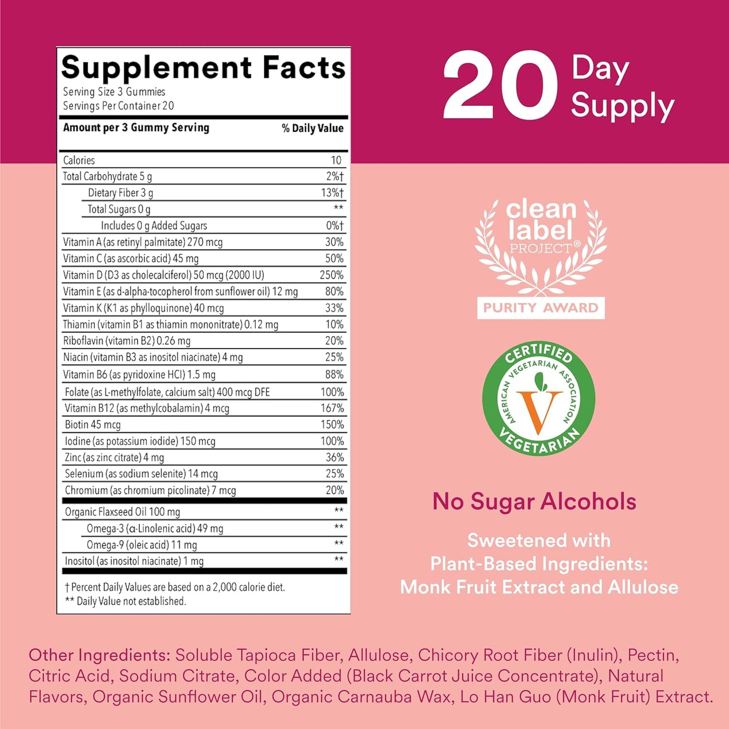 SmartyPants Women's Multivitamin Gummies, Sugar Free: Biotin, Methylfolate, Omega 3 (ALA), Vitamin D3, C, Vitamin B12, B6, Vitamin A, K & Zinc, Gluten Free, 60 Count (20 Day Supply) - Medaid