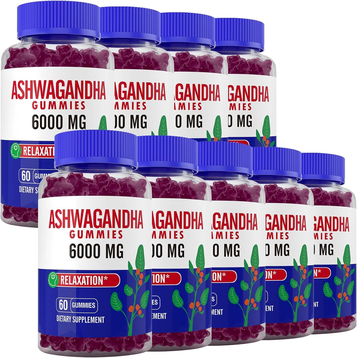 Ashwagandha Gummies for Women & Men, 6000 mg Organic Ashwagandha Root Extract with Vitamins, L-Theanine, Cortisol Regulation Supplements for Relaxation, Rest, Energy & Immune Health, 600 Vegan Gummies - Medaid