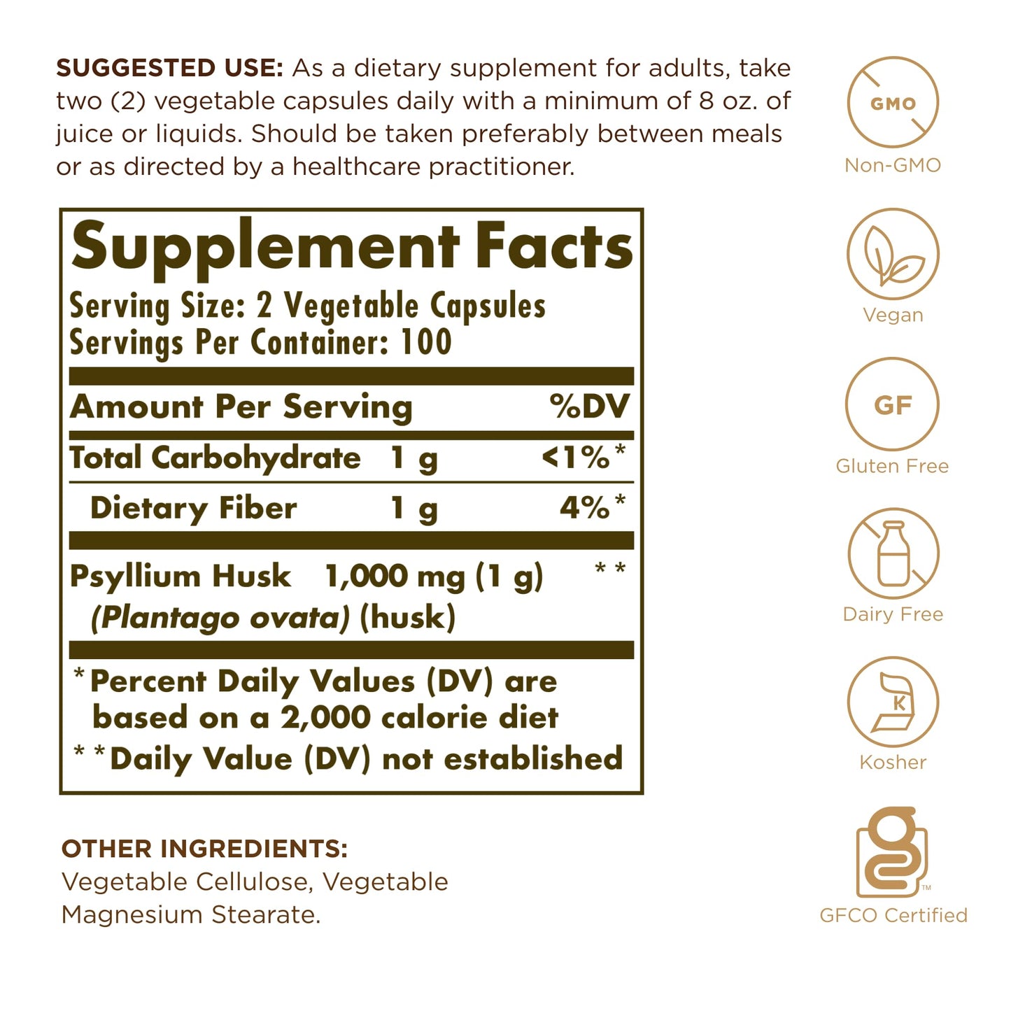 Solgar Psyllium Husks Fiber 500 mg - 200 Vegetable Capsules - Non-GMO, Vegan, Gluten Free, Dairy Free, Kosher - 100 Servings - Medaid International