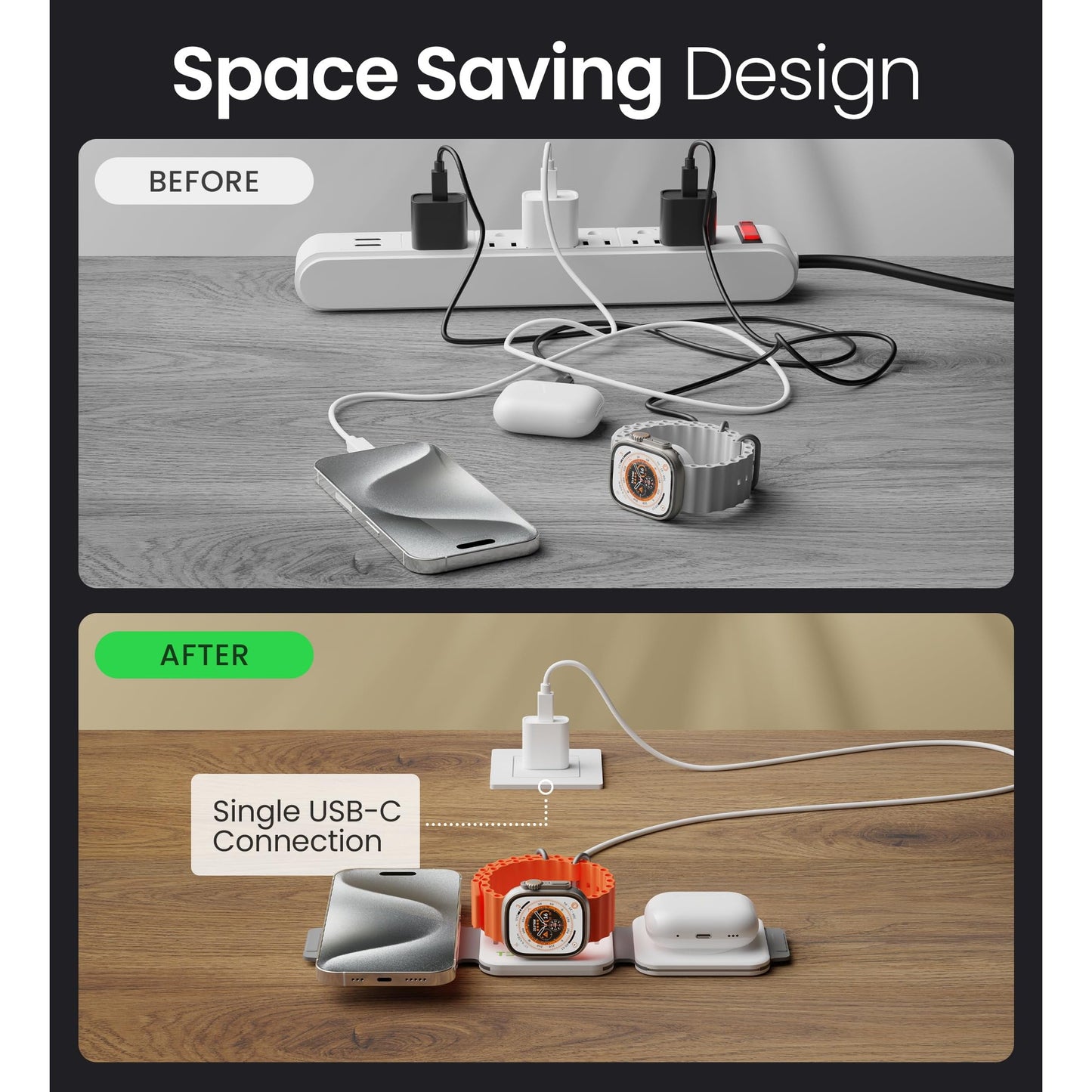 InfinaCore 3-in-1 Charging Station for Apple Devices - Travel Essentials- Magnetic Wireless Travel Charger - Foldable Charging Pad for Magsafe iPhone 16 15 14 13 12 Pro Max/Plus, AirPods & Apple Watch - Medaid International