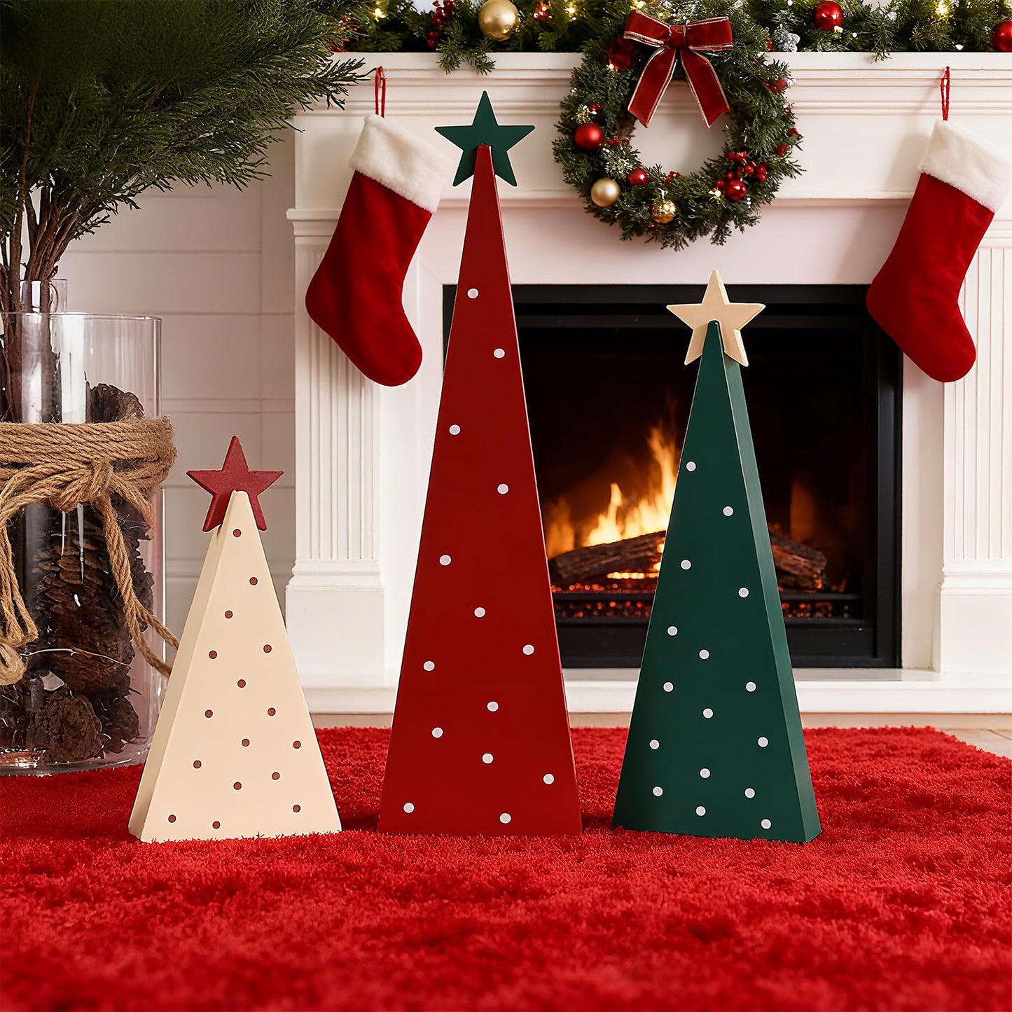 Christmas Decorations, 3 Piece Christmas Tree Set - Rustic Tiered Tray Centerpieces for Mantel, Shelf & Table, Freestanding Xmas Home Decor - Medaid International