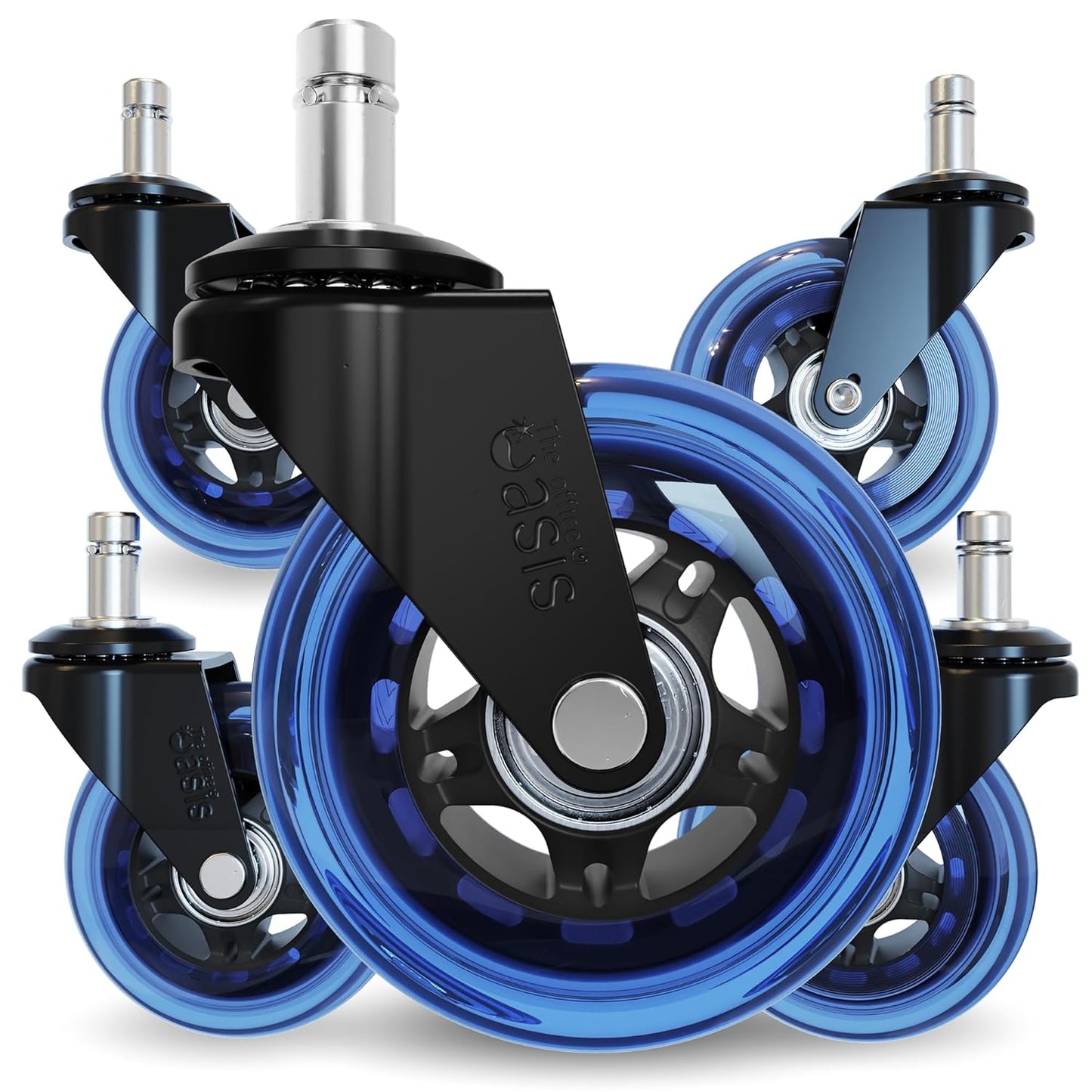The Original Rollerblade Office Chair Wheels (As Seen On PBS) - Incredibly Smooth & Quiet Rolling Casters - Safe for Hardwood Floors & Carpet - Easy Installation with Universal Fit - Set of 5 - Medaid International