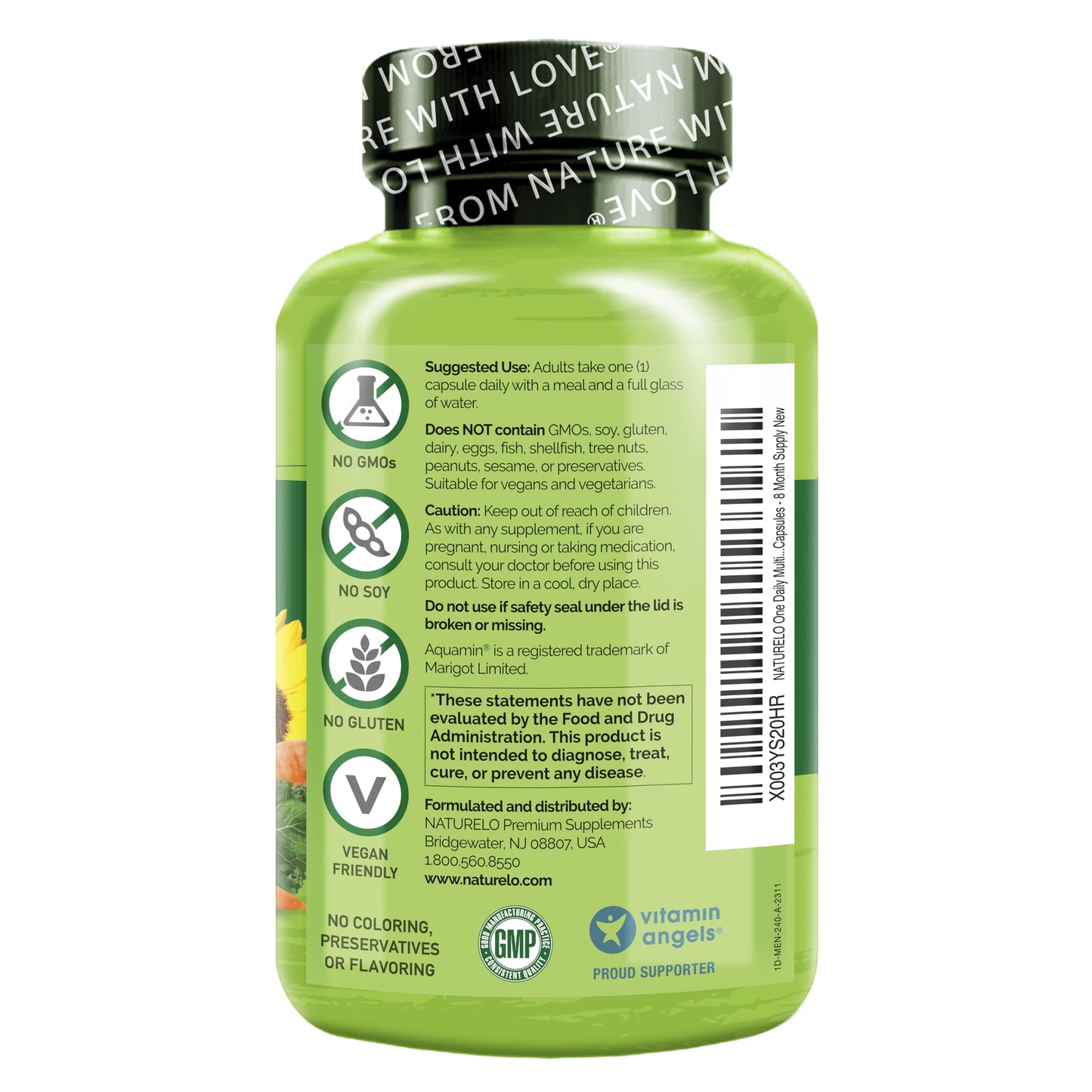 NATURELO Mens Multivitamins - One Daily Multivitamin for Men with Vitamins, Minerals & Organic Whole Foods, Boost Energy & Health, Non-GMO, 240 Vegetarian Capsules - Medaid International