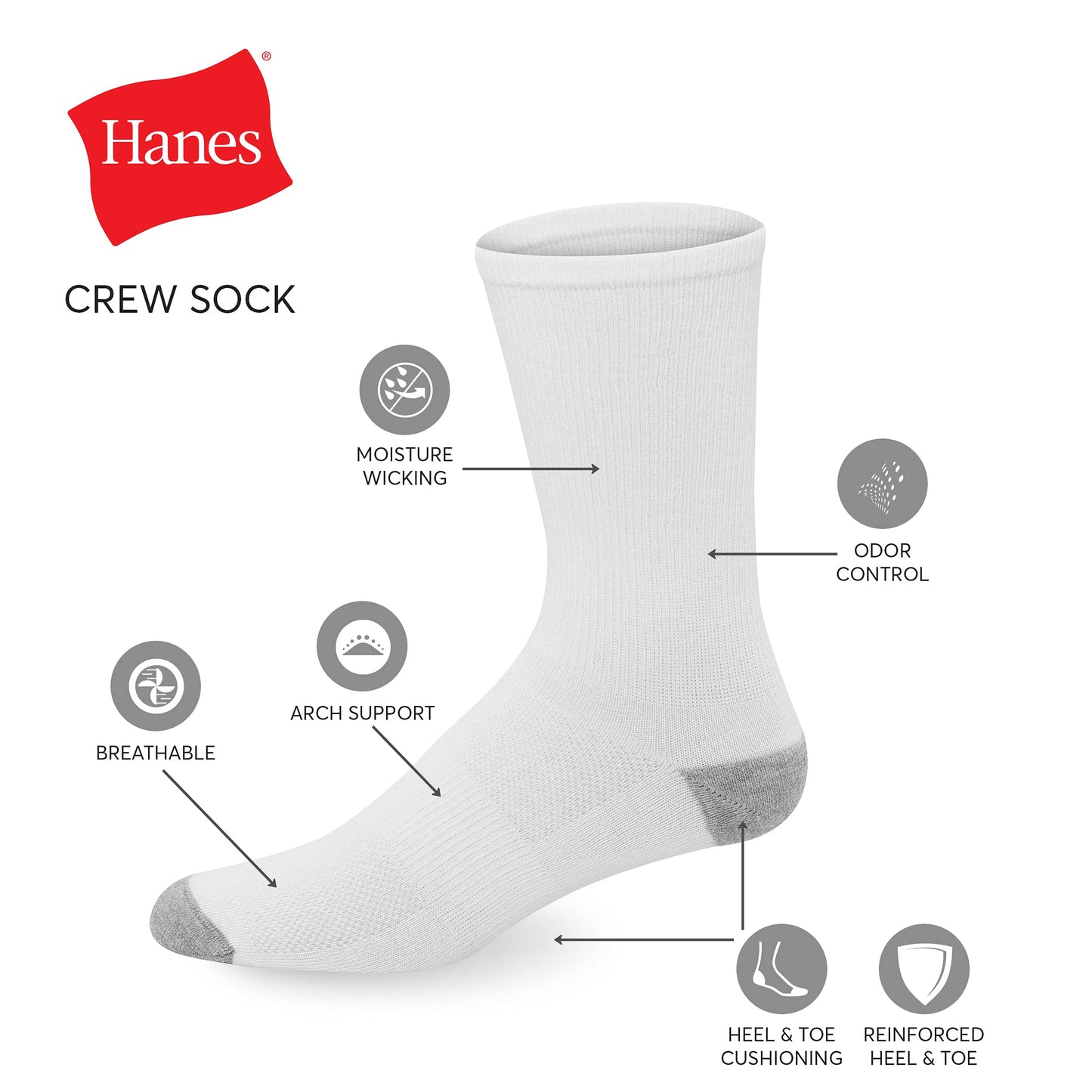 Hanes mens X-temp Lightweight Crew Socks, 12-pair Pack Casual Sock, White, 6 12 US - Medaid International