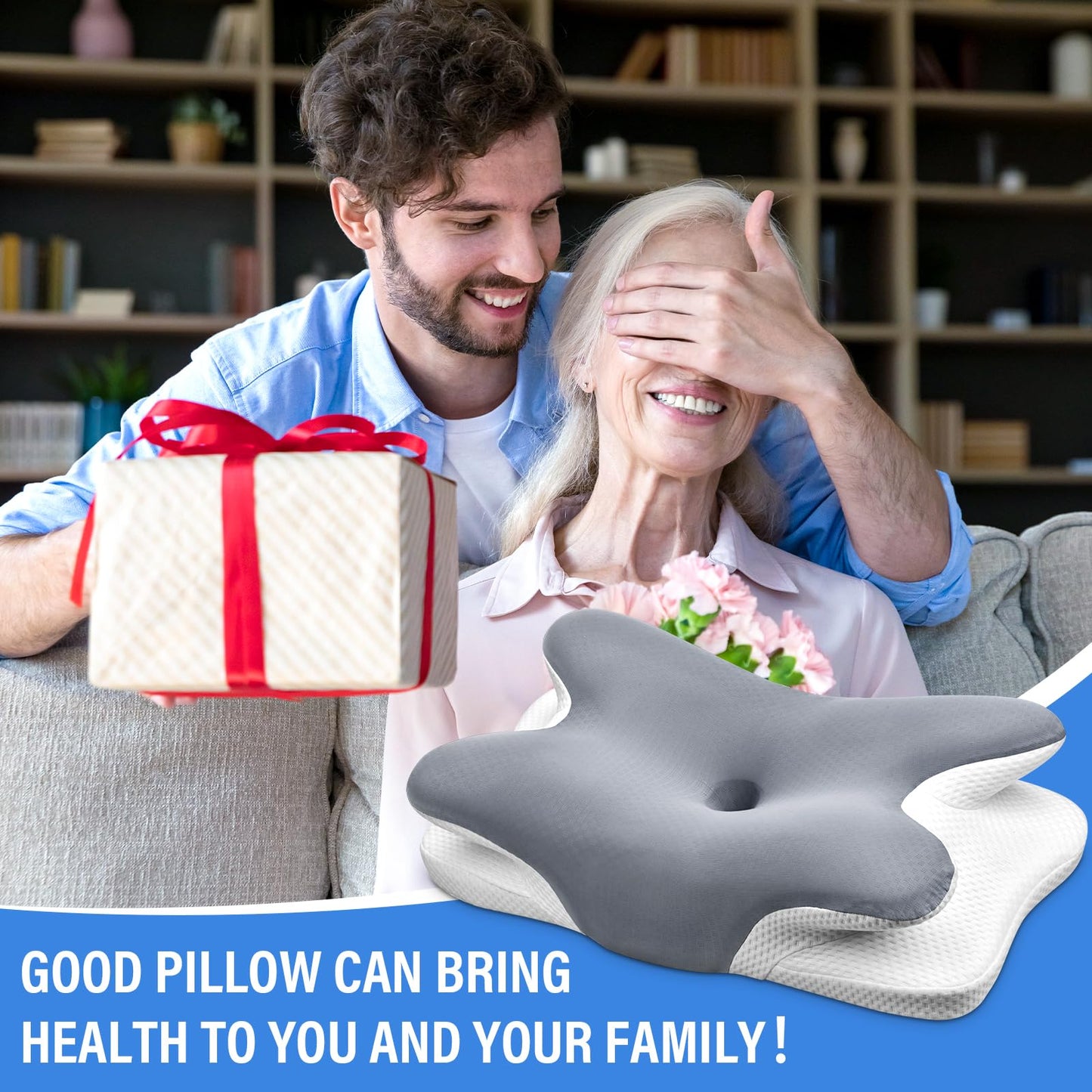 Ehomfory Cervical Pillow for Neck Pain Relief, Hollow Design Odorless Memory Foam Pillows with Cooling Case, Adjustable Orthopedic Bed Pillow for Sleeping, Support for Side Back Sleepers (Gray) - Medaid International