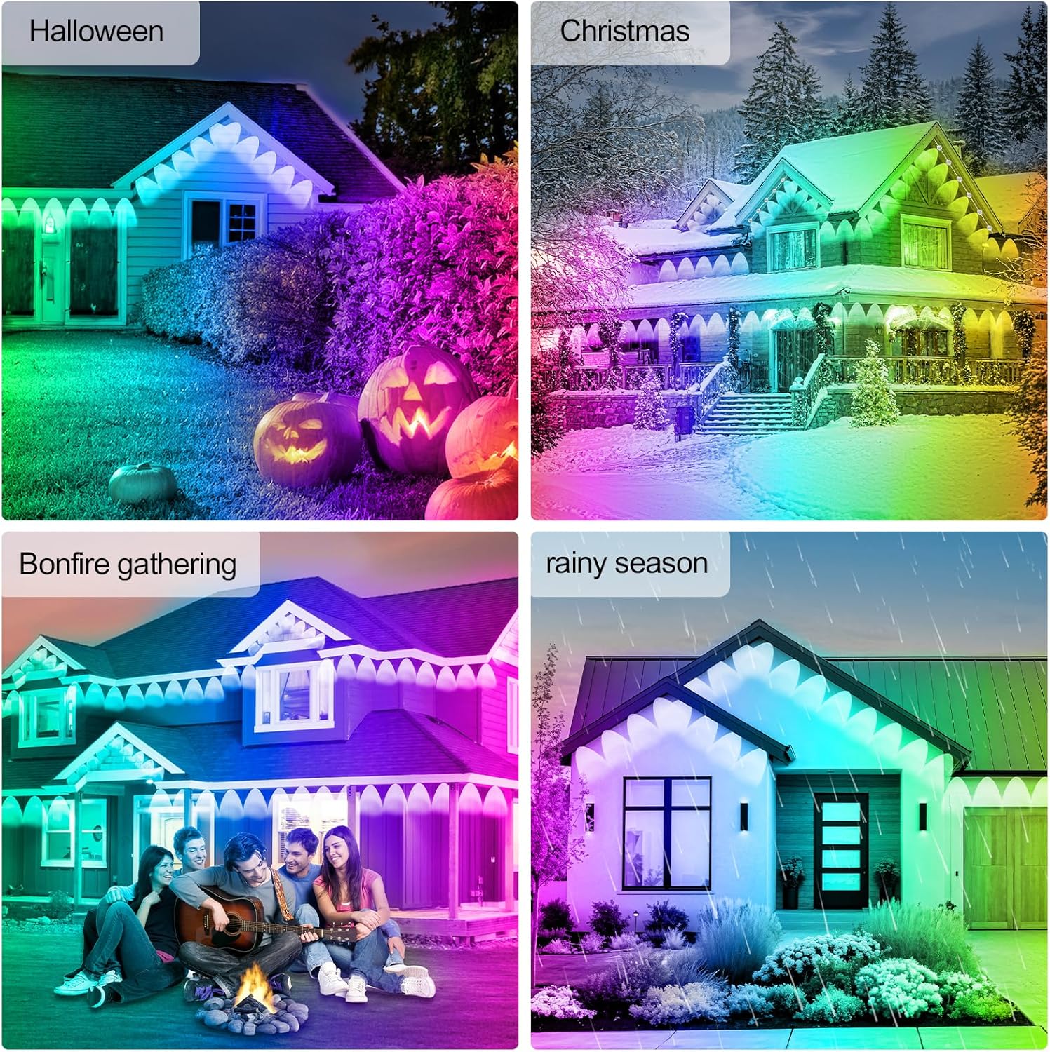 REYLAX 100FT Permanent Outdoor RGB Lights - 60 LEDs, IP67 Waterproof, Music Sync & App Control