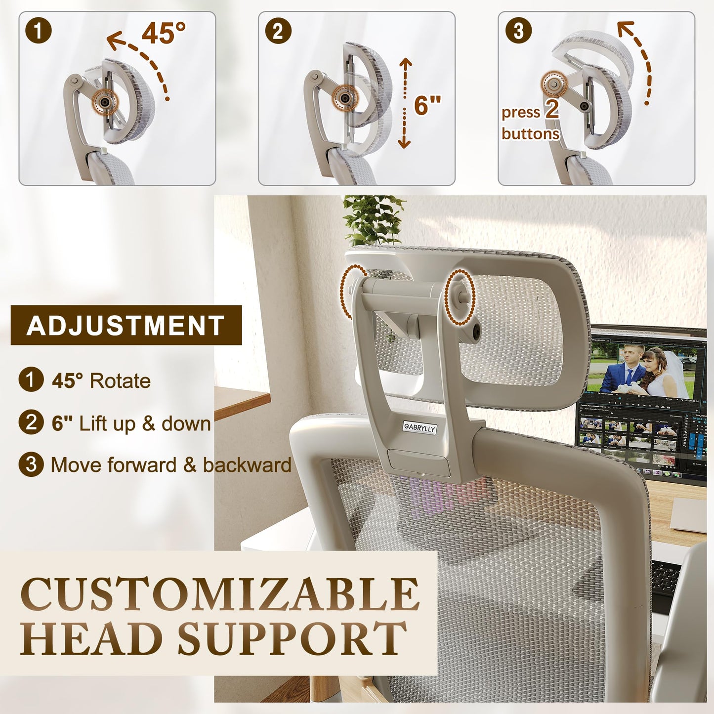 GABRYLLY Ergonomic Office Chair, High Back Home Desk Chair with Flip-Up Arms, Headrest, 90-120° Tilt and Wide Cushion, 400LBS White Mesh Chair for Work Gaming Study (GY01-NT, Woodgrain Pattern) - Medaid International