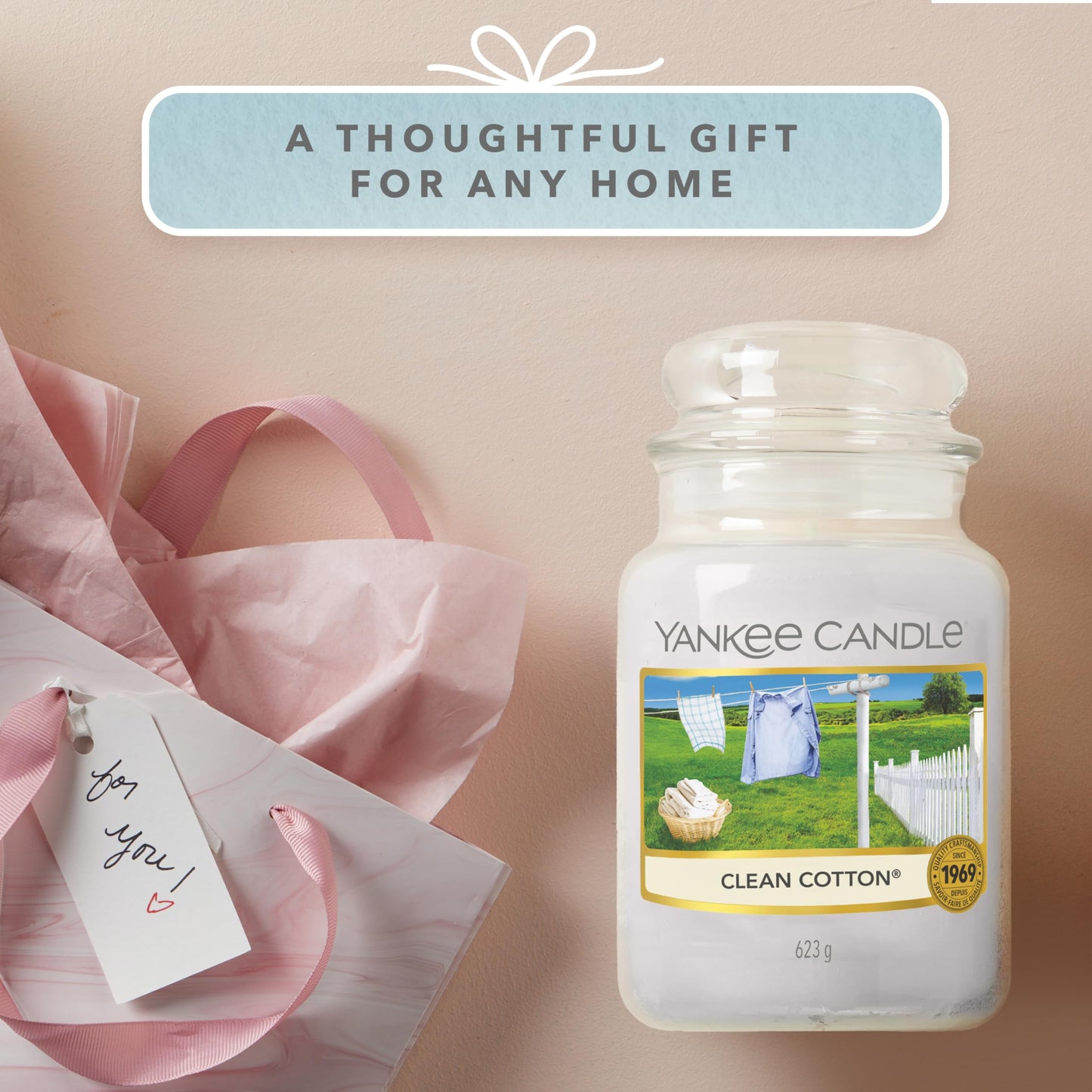 Yankee Candle Large Jar Scented Candle, Clean Cotton, Up to 150 Hours Burn Time - Medaid International