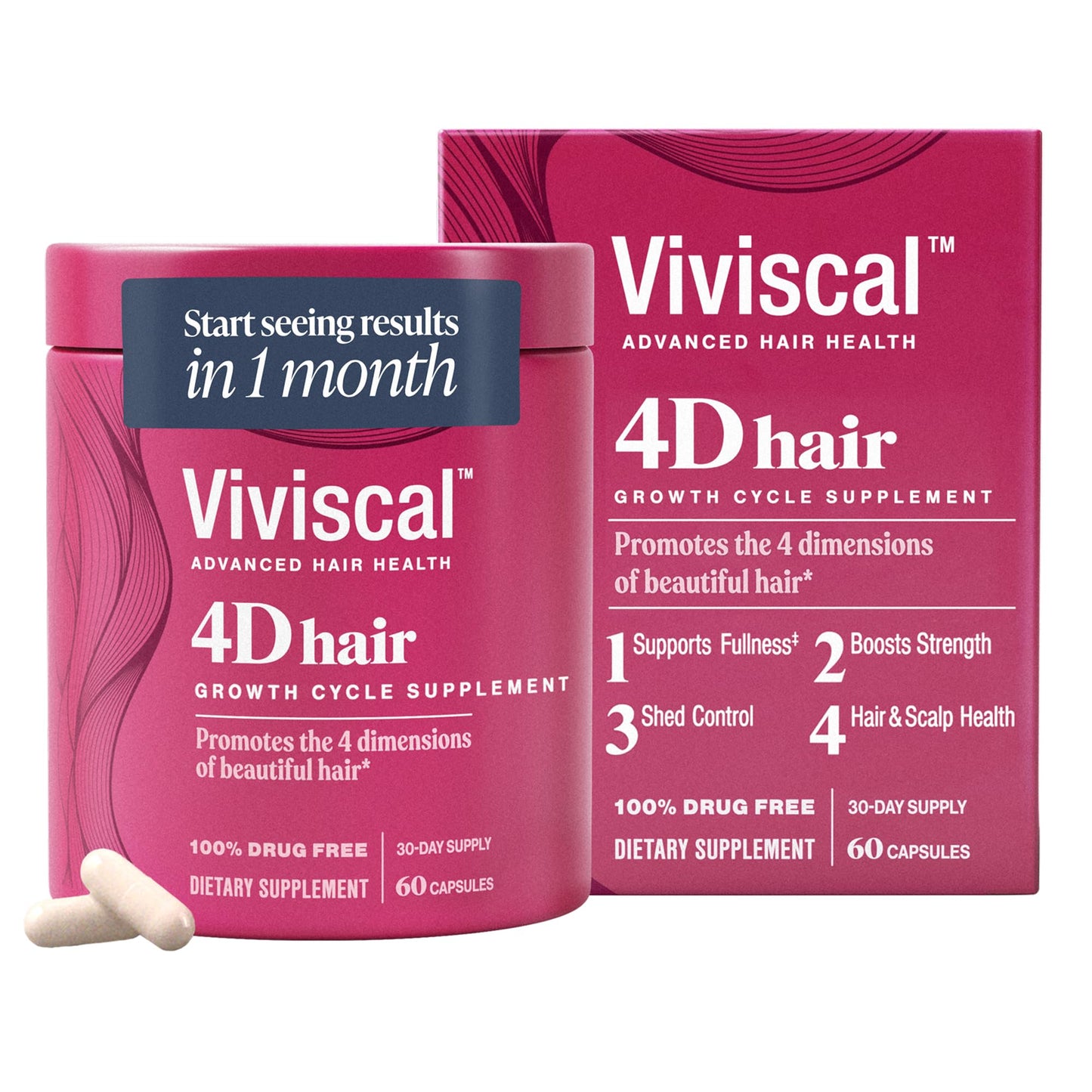Viviscal 4D Hair Growth Cycle Supplements for Women for Full, Strong, and Healthy Hair; Made with Keratin, Vitamin A, Biotin, Zinc, 30 Day Supply, 60 Count - Medaid International