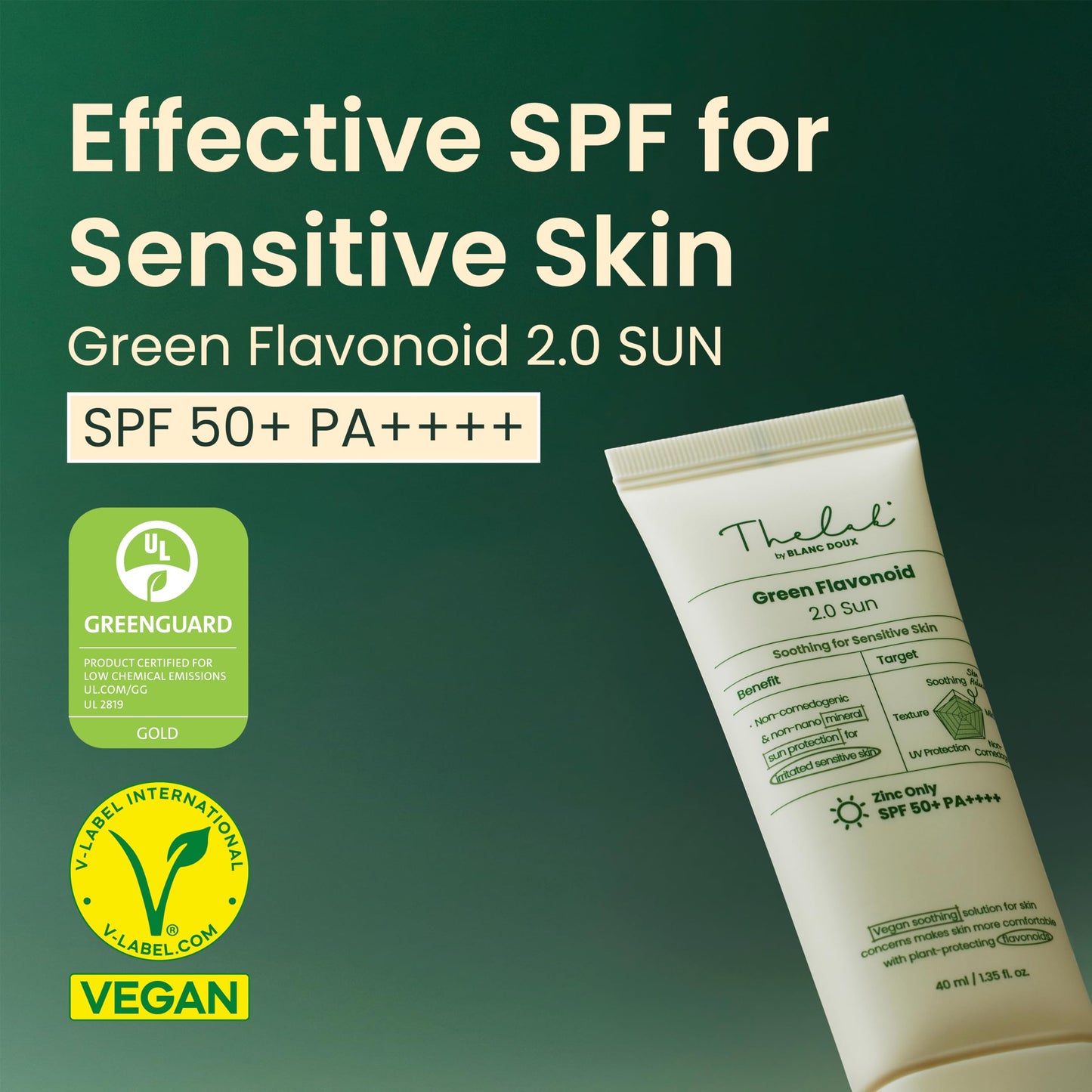 The Lab Mineral 100% Zinc SPF 50 Sunscreen Face & Body Hydrating Moisturizing Reef Friendly Korean Beauty - Green Flavonoid 2.0 Sun By Blanc Doux - Medaid International