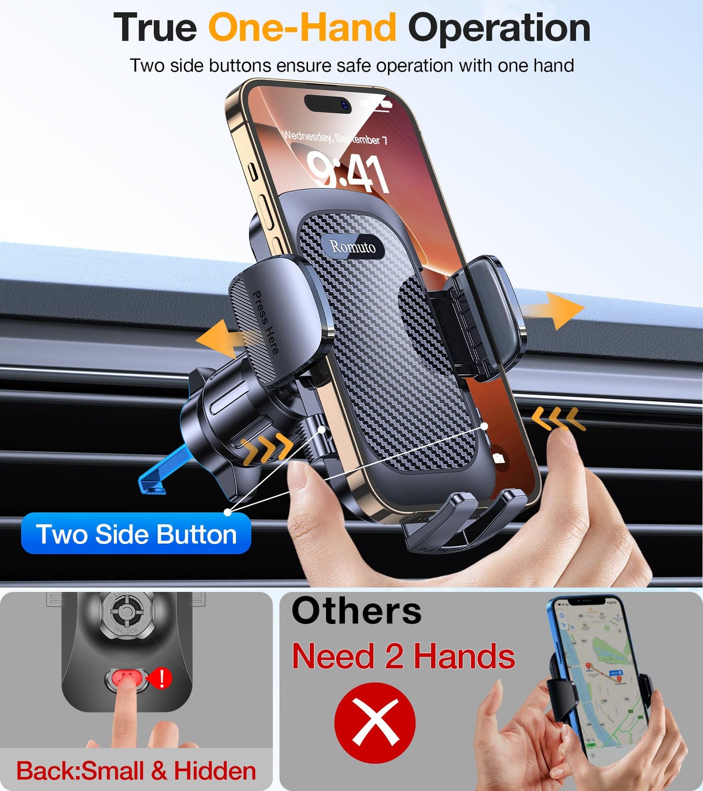 Romuto Car Phone Holder Mountใ2025 Strongest SuctionใPhone Mount for Car Cell Phone Holders for Your Car Accessories for Women Men Dashboard/Windshield/Vent/Wall Mounts Truck Stand for iPhone Samsung - Medaid International