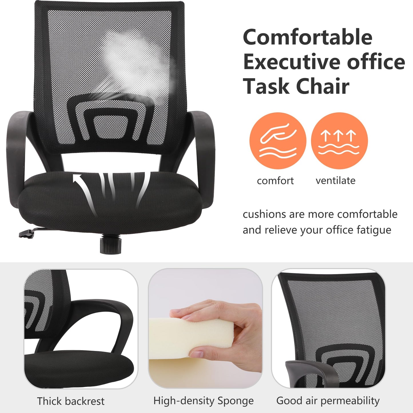 PayLessHere Home Office Chair Desk Computer Chair Adjustable Ergonomic Lumbar Support Armrest Executive with High Density Mesh 360 Degree Swivel Chair for Men Women Adults, Black - Medaid International