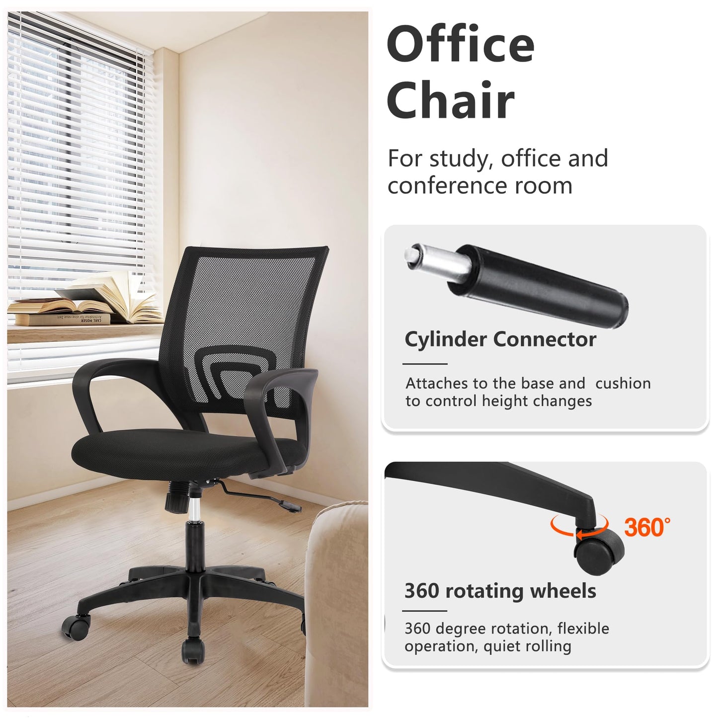 PayLessHere Home Office Chair Desk Computer Chair Adjustable Ergonomic Lumbar Support Armrest Executive with High Density Mesh 360 Degree Swivel Chair for Men Women Adults, Black - Medaid International