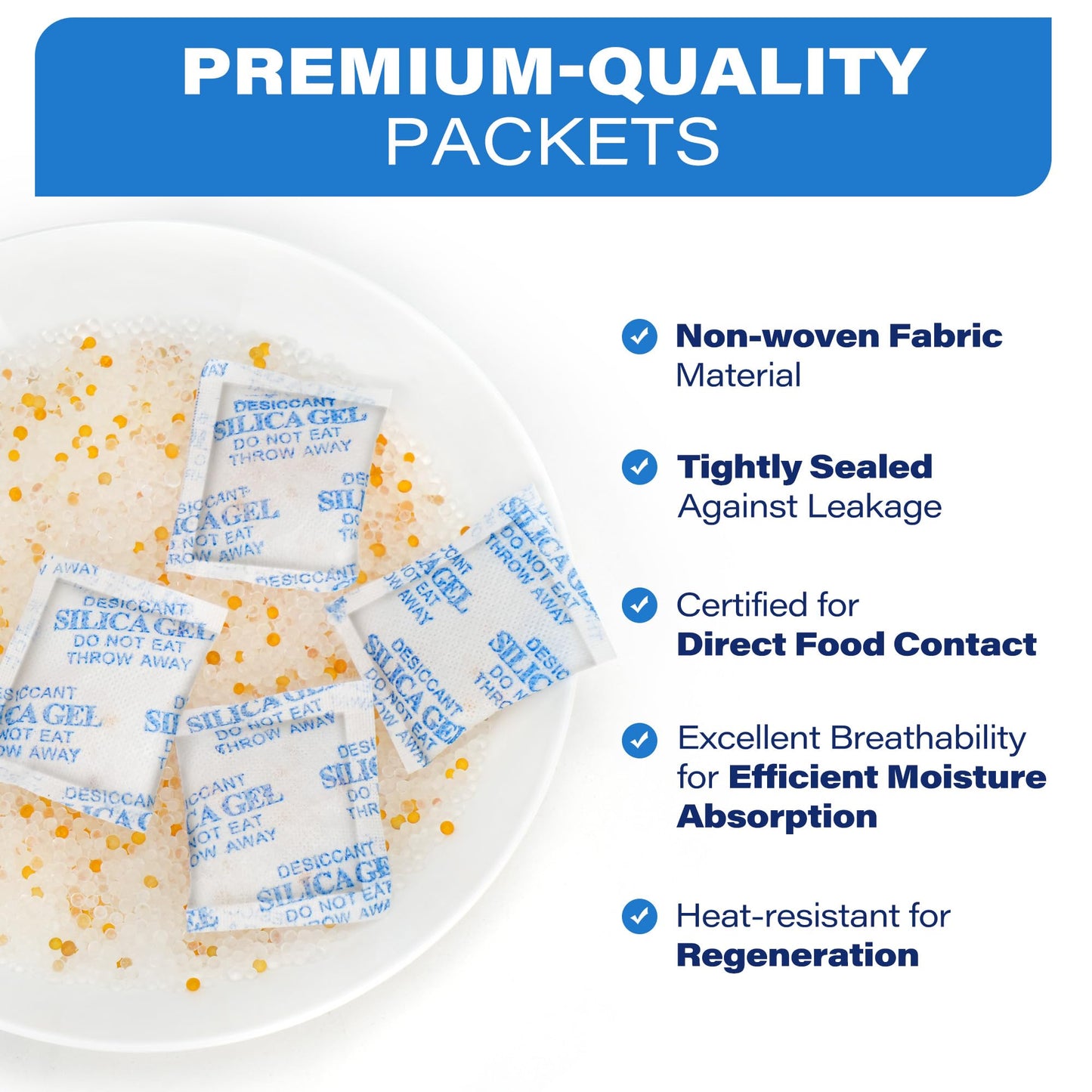 LotFancy 5 Gram (50 Pack) Silica Gel Packets, Color Indicating Desiccant - Rechargeable Moisture Absorbers for Food Storage, Electronics, 3D Filament & Safes - Medaid International