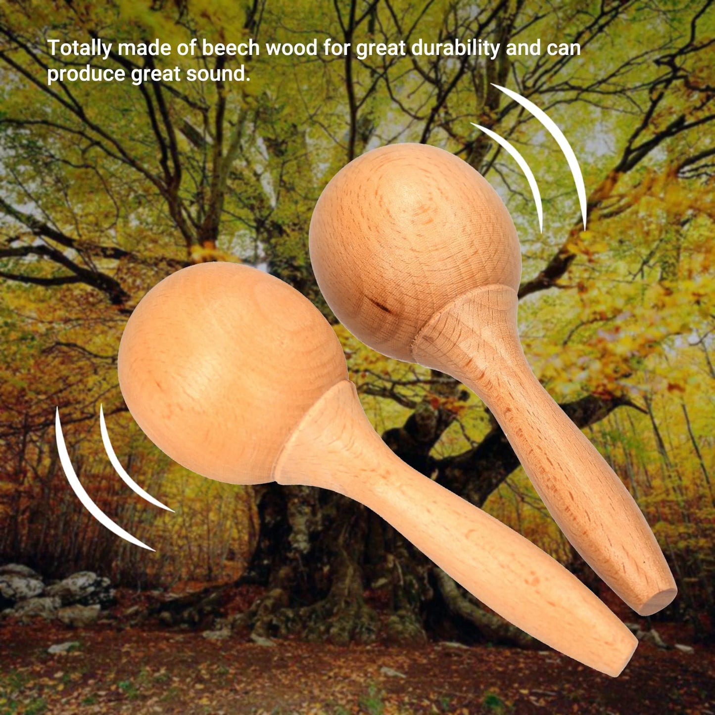 Beech Wood Maraca Pair Rumba Shaker Rattles Percussion Instrument for Kids Children Musical Durable Smooth Comfortable Lightweight Easy to Hold Play Party Festival Classroom Event - Medaid International