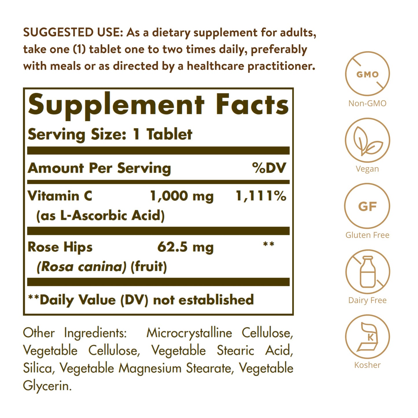 Solgar Vitamin C 1000 mg with Rose Hips, 250 Tablets - Antioxidant & Immune Support - Overall Health - Supports Healthy Skin & Joints - Non GMO, Vegan, Gluten Free, Dairy Free, Kosher - 250 Servings - Medaid International