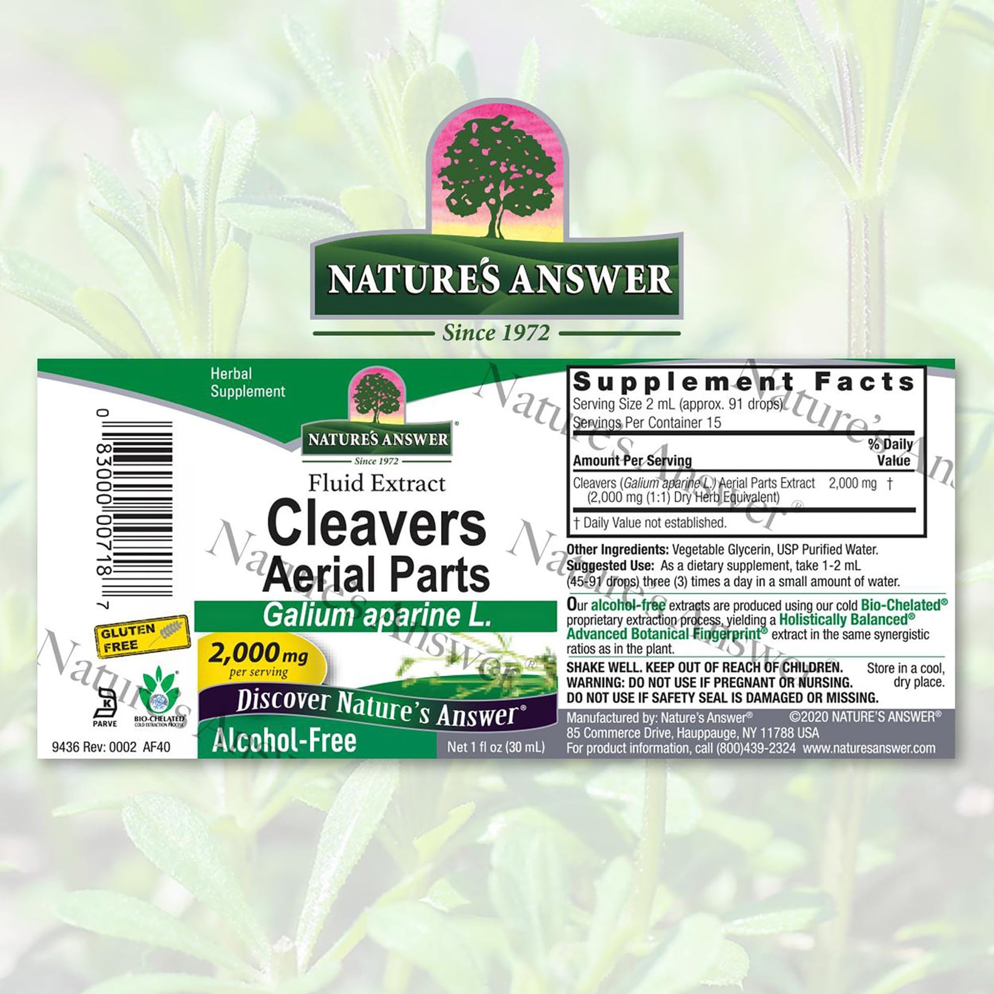 Nature's Answer Alcohol-Free Cleavers Herb, 1-Fluid Ounce | Supports Overall Wellbeing | Dietary Supplement - Medaid International
