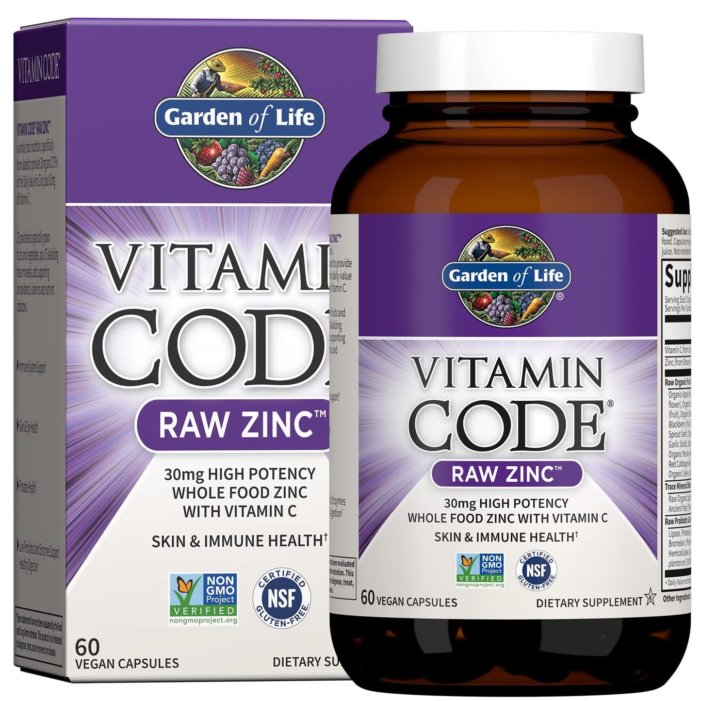 Garden of Life Zinc Supplements 30mg High Potency Raw Zinc and Vitamin C Multimineral Supplement, Vitamin Code Vitamins Trace Minerals & Probiotics for Skin Health & Immune Support, 60 Vegan Capsules - Medaid International