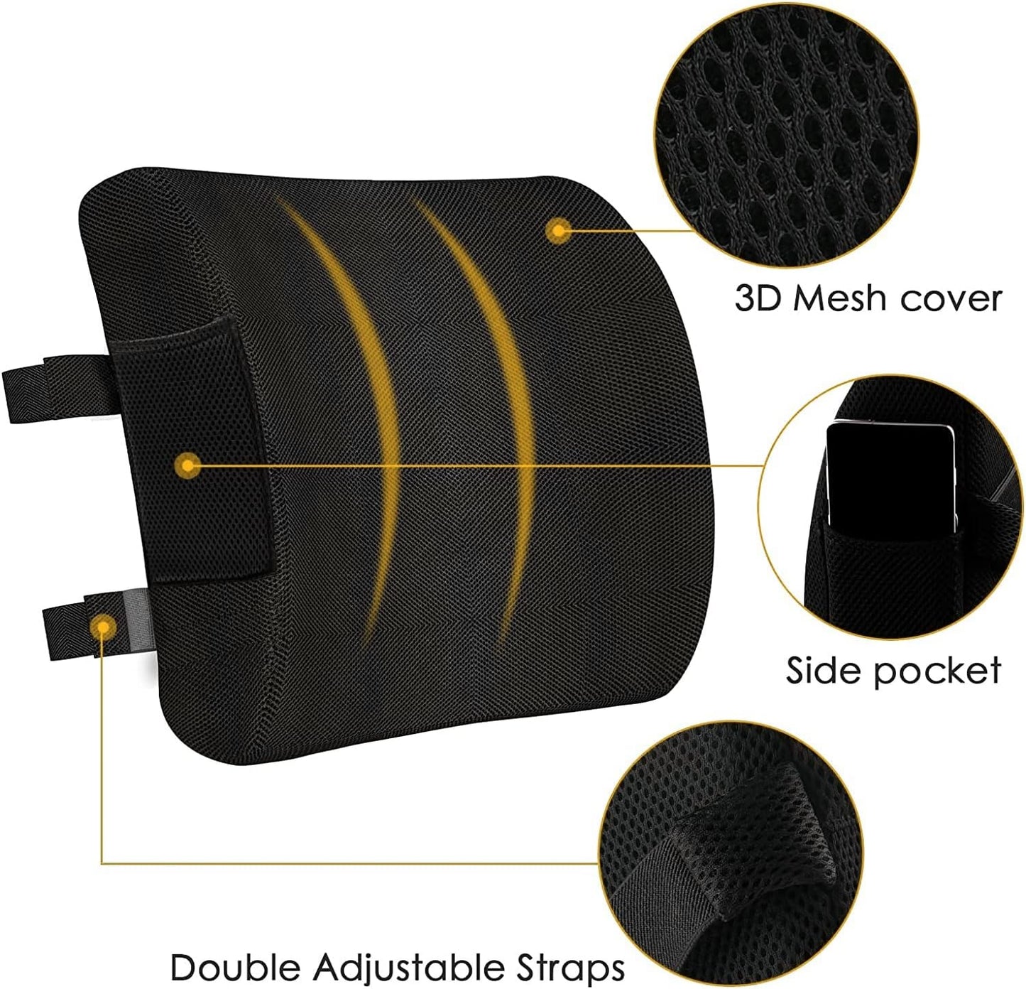Back & Seat Cushions, Lumbar Support Pillow with Adjustable Strap-Chair, Cushions for Sciatica Pain Relief with Washable Cover, Orthopedic Seat Cushion and Lumbar Support Pillow for Office Chair - Medaid International