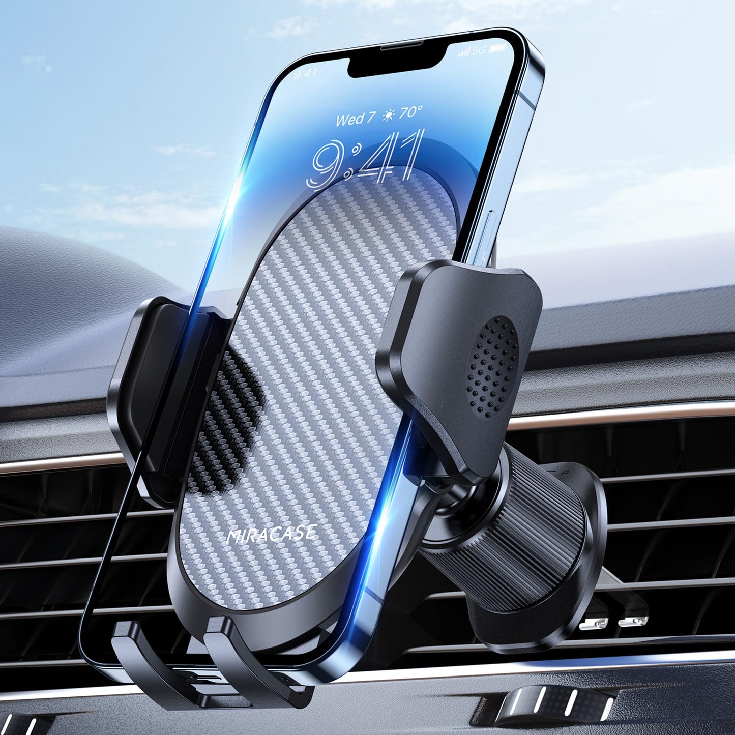 Miracase Phone Holders for Your Car with Metal Hook Clip, Air Vent Cell Phone Stand Car Mount, Universal Automobile Cradle for Garmin GPS Fit iPhone Android and All Smartphones, Dark Black - Medaid International
