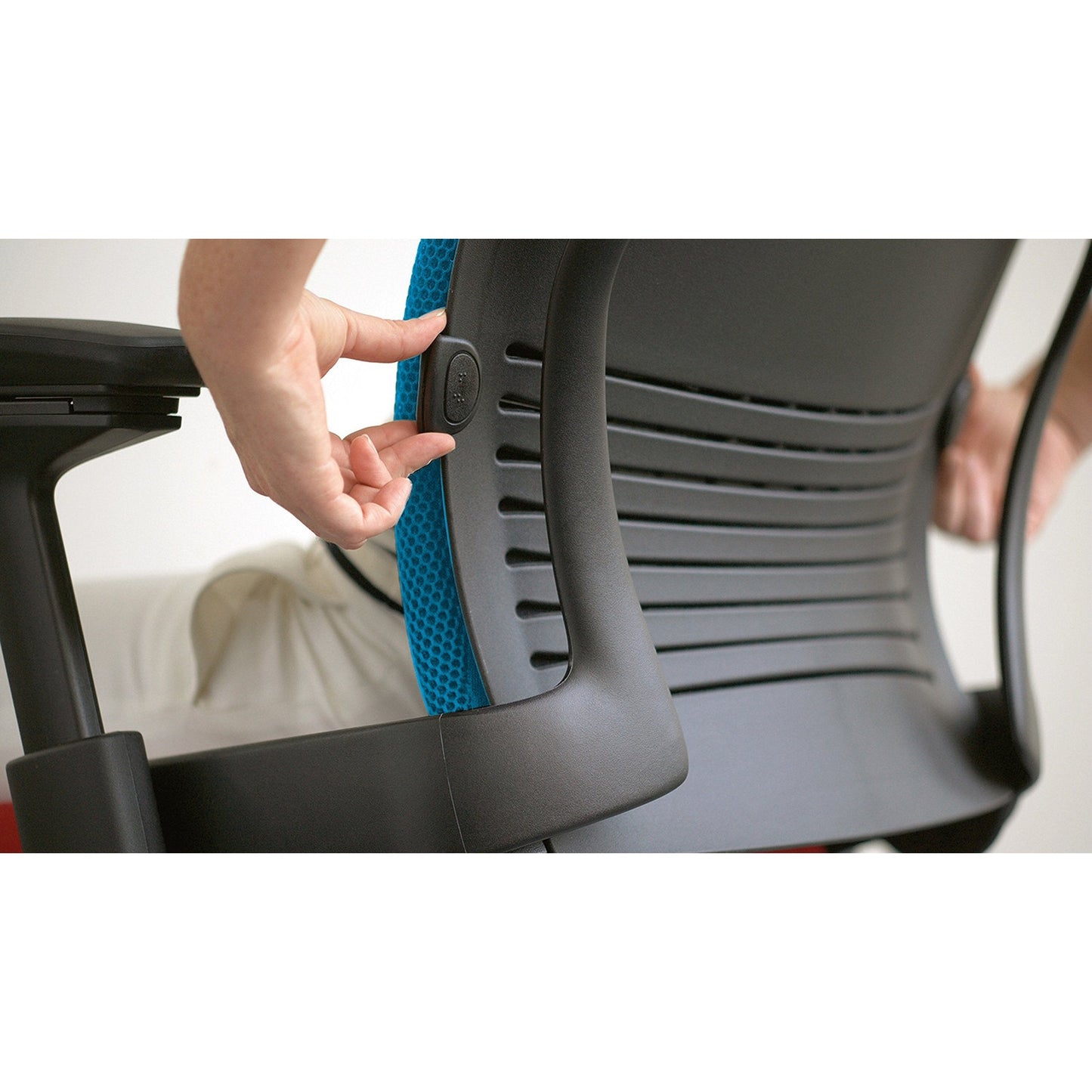 Steelcase Leap Office Chair, Black Frame and Buzz2 Cyan Fabric - Medaid International