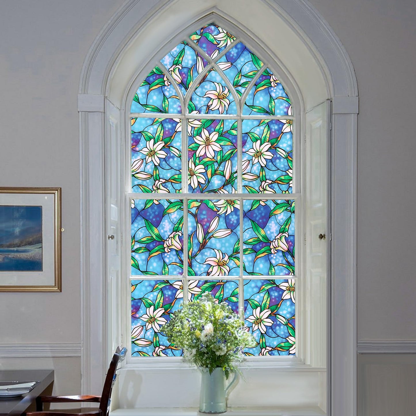 Coavas Decorative Window Privacy Film, Heat Control Sun Blocking Stained Glass Window Film, Floral Design Static Cling, Non Adhesive Windows Tint for Bathroom Front Door(Vinyl, 17.5" x 78.7 ") - Medaid International