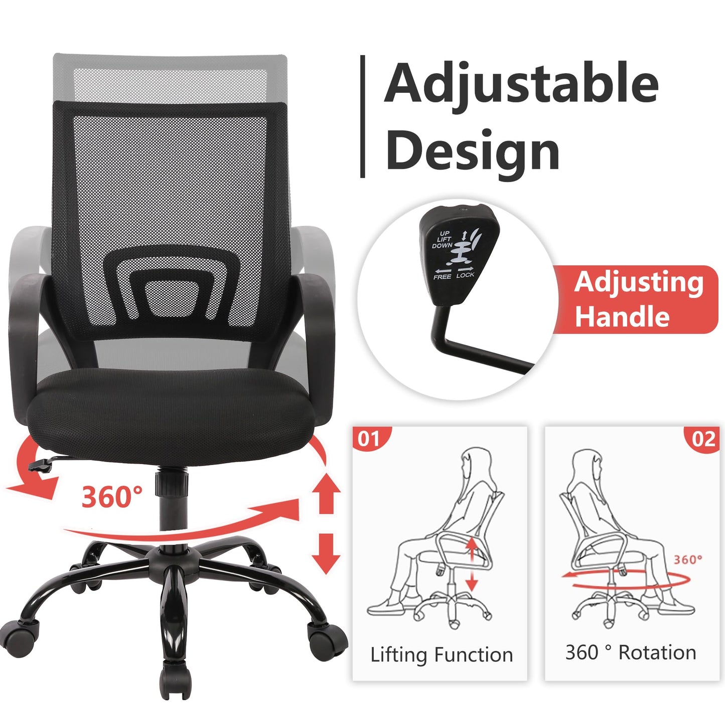 PayLessHere Office Computer Chair Ergonomic Cheap Desk Chair Adjustable Comfortable Mid Back Task Rolling Swivel with Lumbar Support for Home Office (Pack of 1, Black) - Medaid International