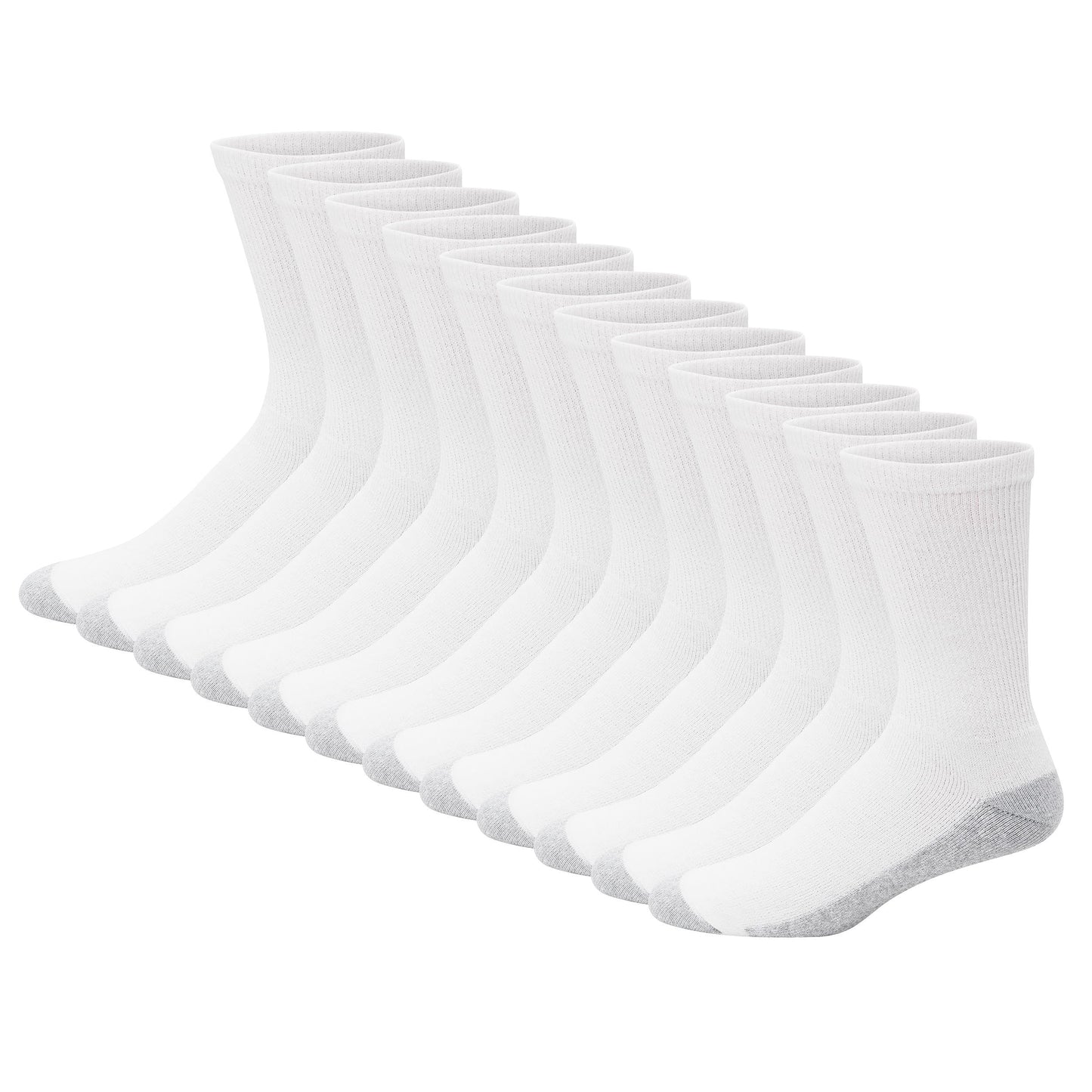 Hanes Mens Double Tough Socks, 12-pair Pack Crew Socks, White/Grey Foot Bottom, 6-12 - Medaid International