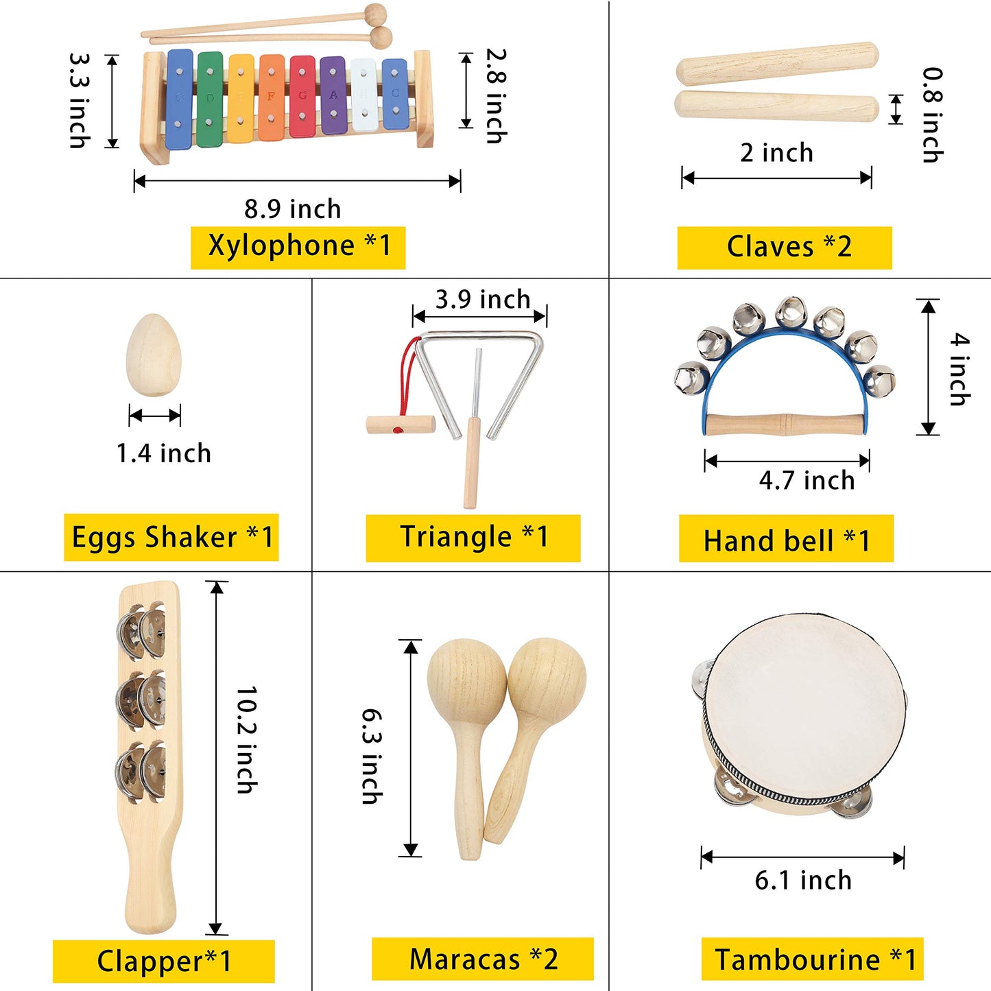 MUSICUBE Musical Instrument Set for Toddler Baby Kid Wooden Percussion Instrument Musical Toys Xylophone Maracas Egg Shaker Tambourine Triangle Instrument for Boys Girls Aged 3+ Choice - Medaid International