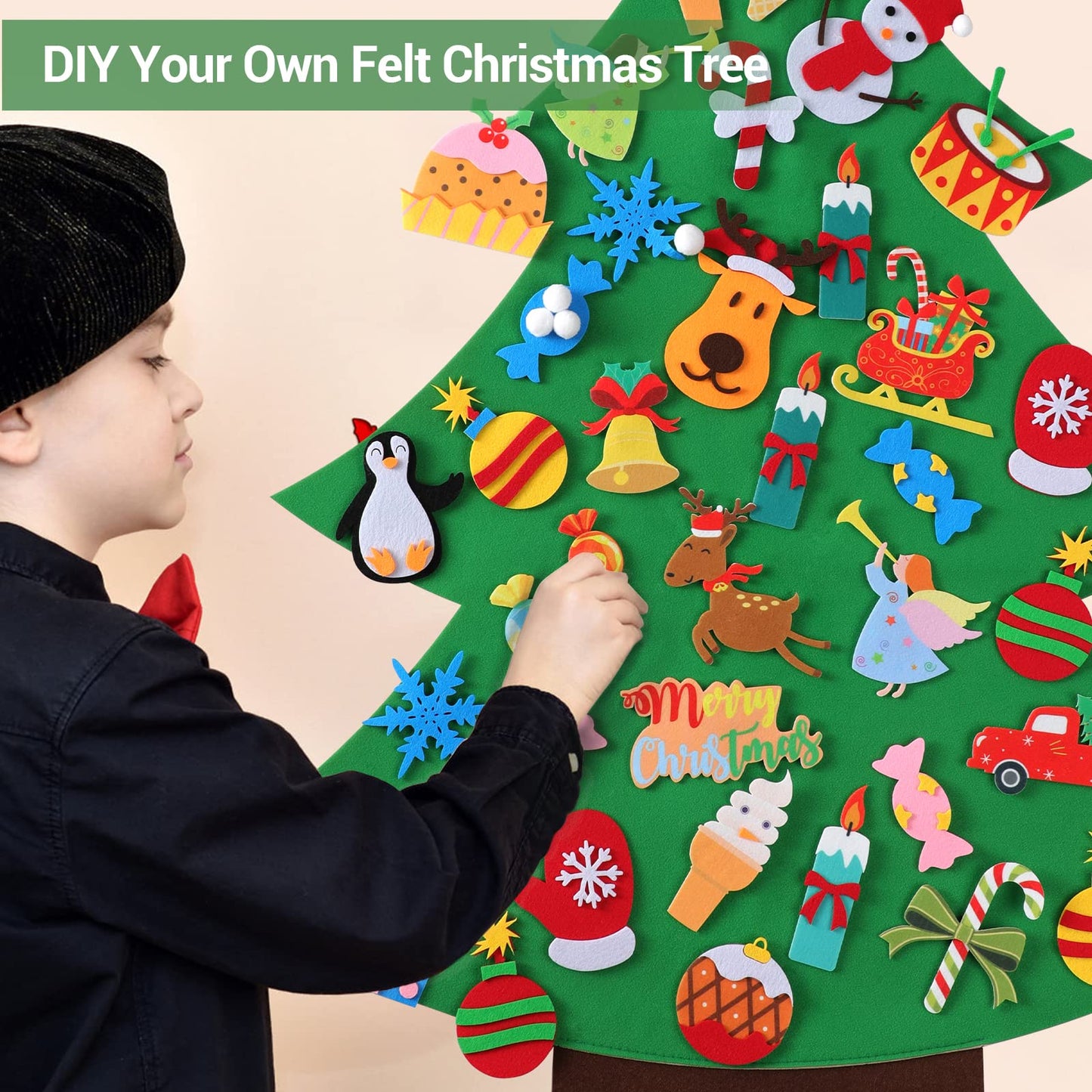 Felt Christmas Tree - 3.5 FT Wall Felt Christmas Tree for Kids with 40 Pcs Ornaments, DIY Xmas Gifts for Christmas Decorations - Medaid International