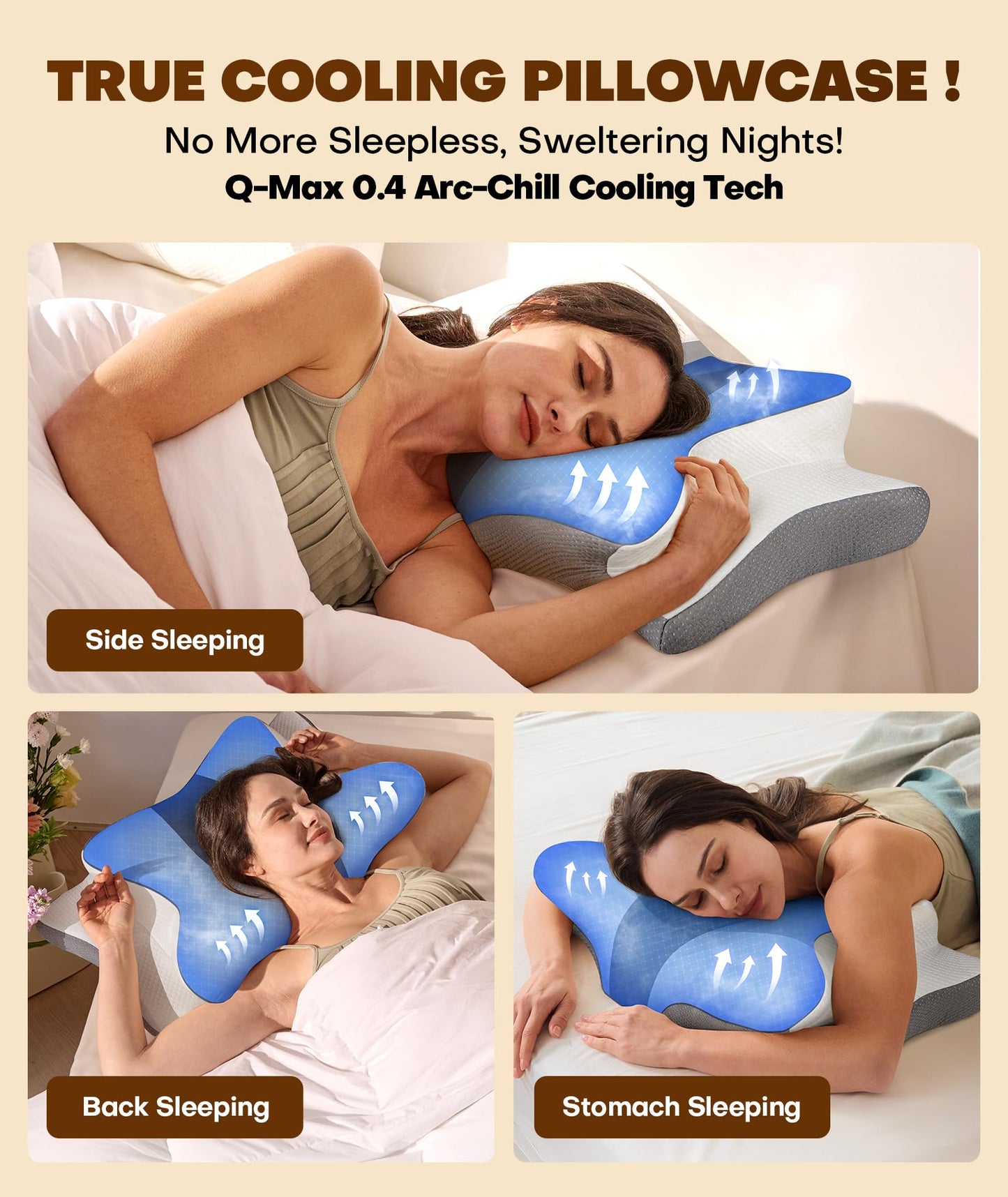 Cozyplayer True Cooling Cervical Neck Pillow for Pain Relief, Ergonomic Side Sleeper Pillow for Neck Support, Odorless Orthopedic Contour Memory Foam Pillows, Bed Pillow for Back Stomach Sleeper - Medaid International