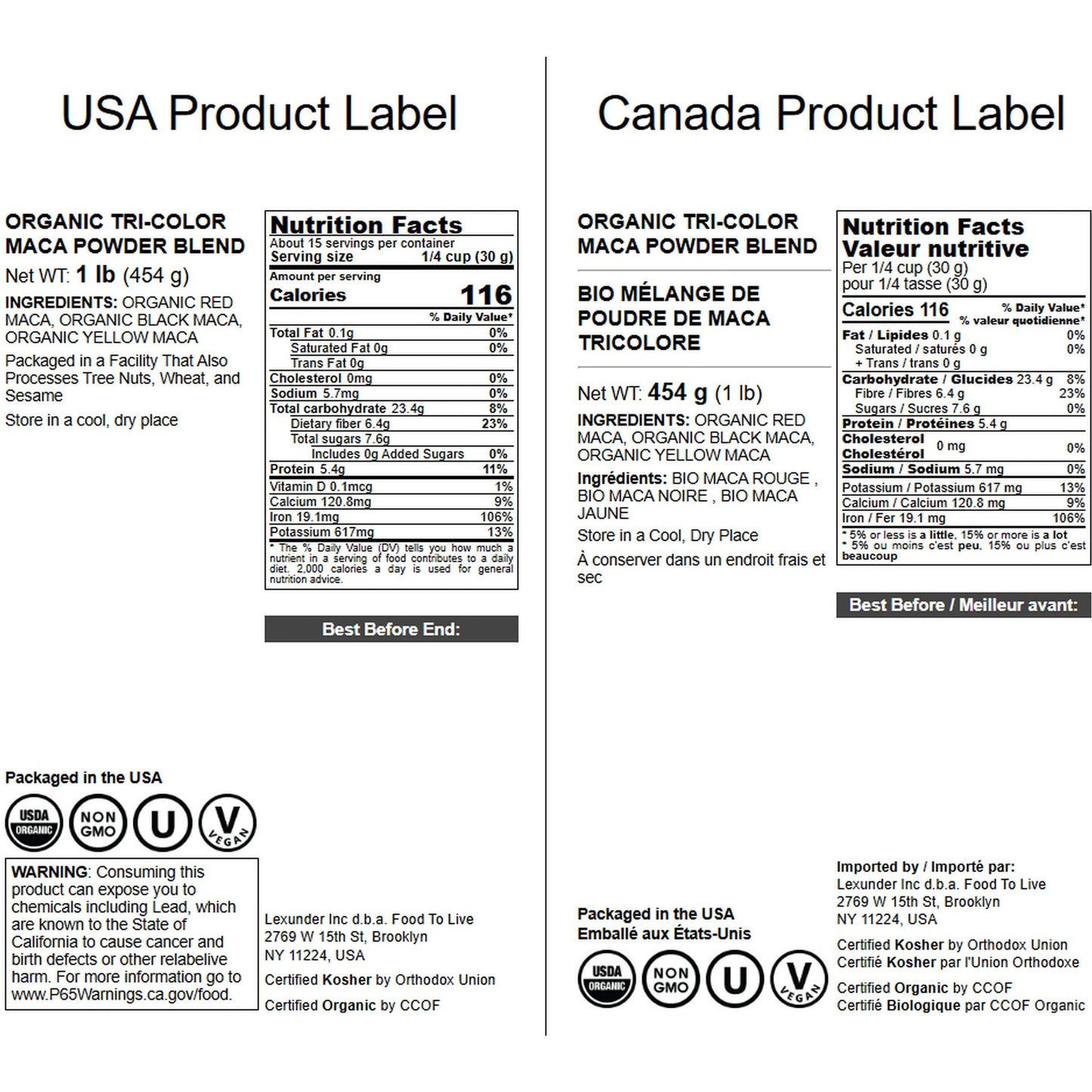 Food to Live Organic Tri-Color Maca Powder Blend, 1 Pound Red, Yellow and Black Maca for Energy, 100% Natural Superfood, Perfect for Baking and Smoothies, Non-GMO, Vegan, Kosher, Bulk - Medaid International