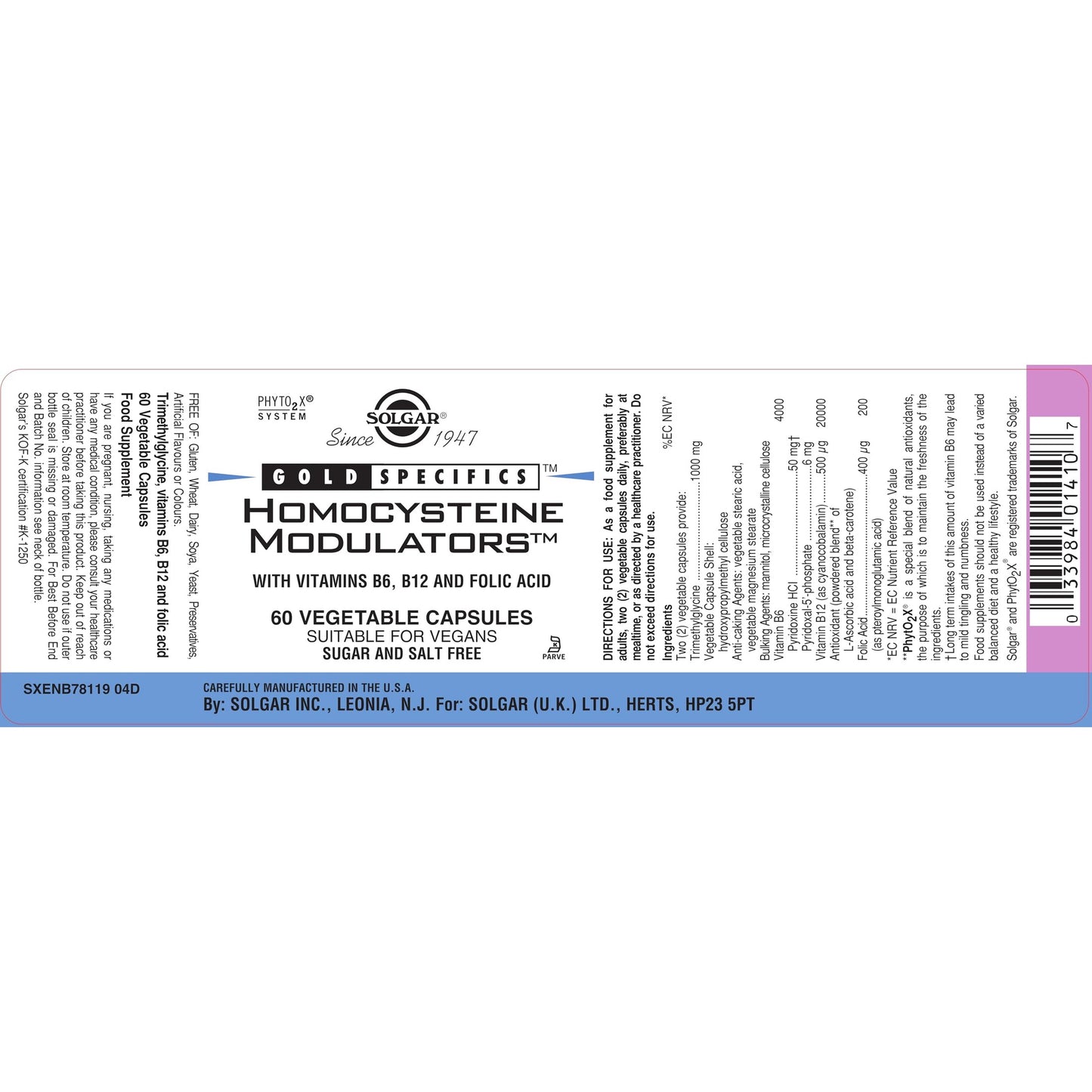 Solgar – Homocysteine Modulators, 60 Vegetable Capsules - Medaid International