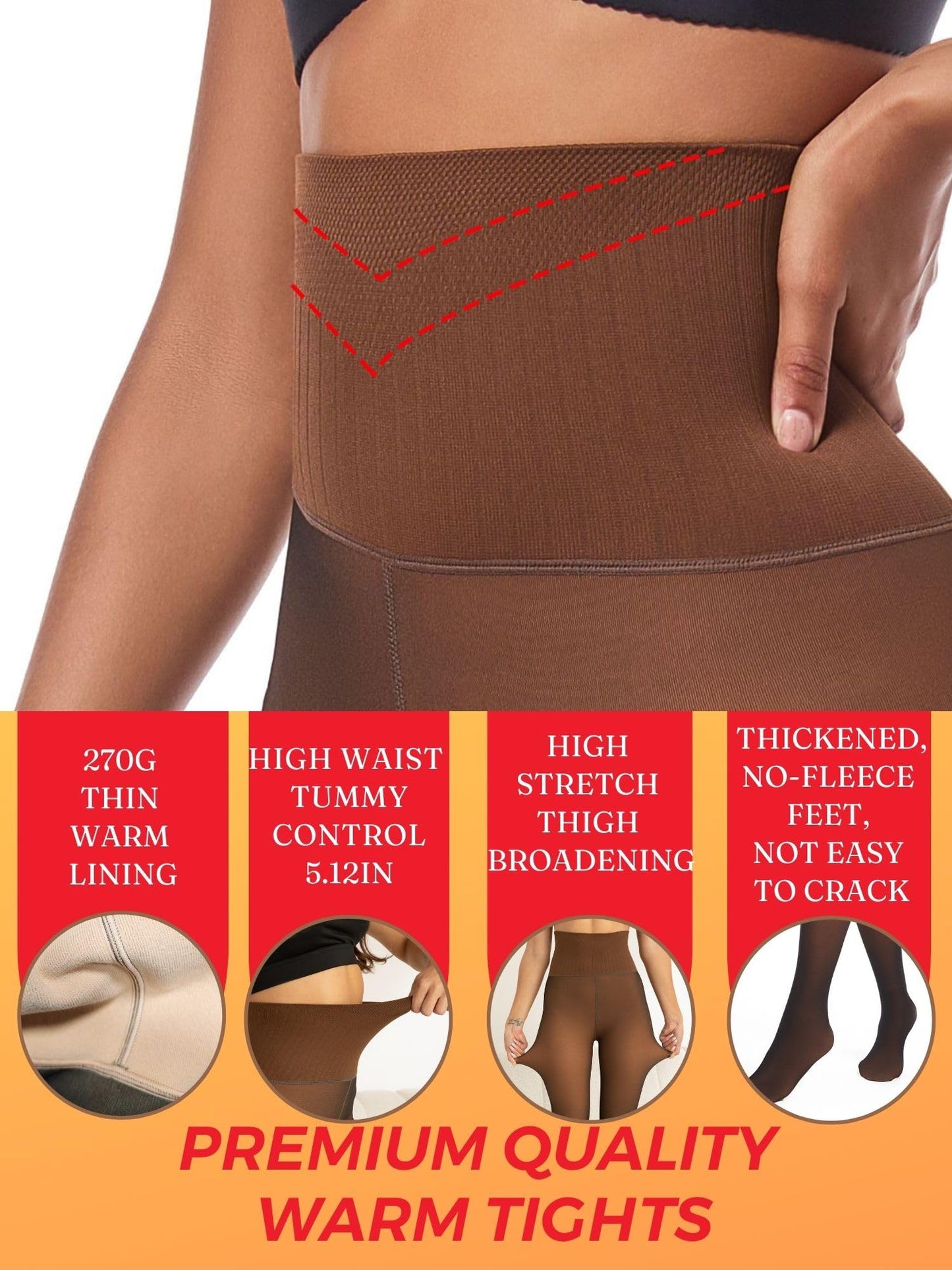 Soxbang Women Deep Skin Tone Fleece Lined Fake Translucent Tights,Pantyhose Thermal Tights High Waist Leggings for Winter-Large - Medaid International