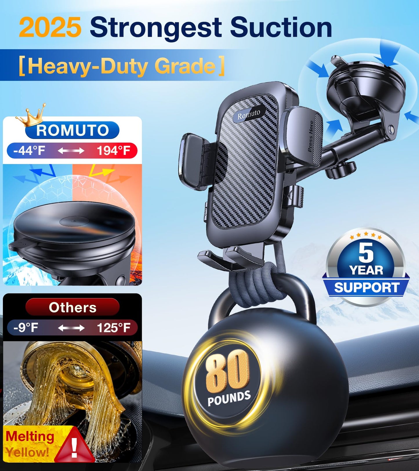 Romuto Car Phone Holder Mountใ2025 Strongest SuctionใPhone Mount for Car Cell Phone Holders for Your Car Accessories for Women Men Dashboard/Windshield/Vent/Wall Mounts Truck Stand for iPhone Samsung - Medaid International