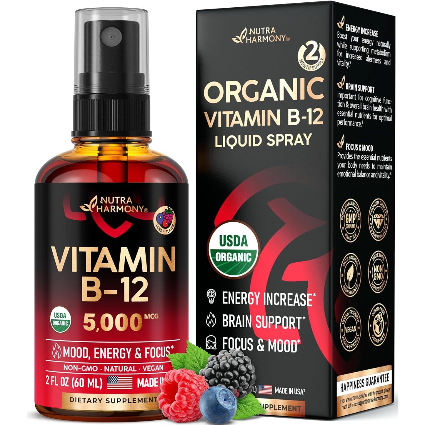 USDA Organic Vitamin B-Complex B5 Pantothenic Acid | B12 Methylcobalamin | B1 Thiamine | B6 Pyridoxine | B7 Biotin | B9 Folic | B3 Niacinamide - B Complex Liquid Drops, Made in USA Supplement, 2fl oz - Medaid International