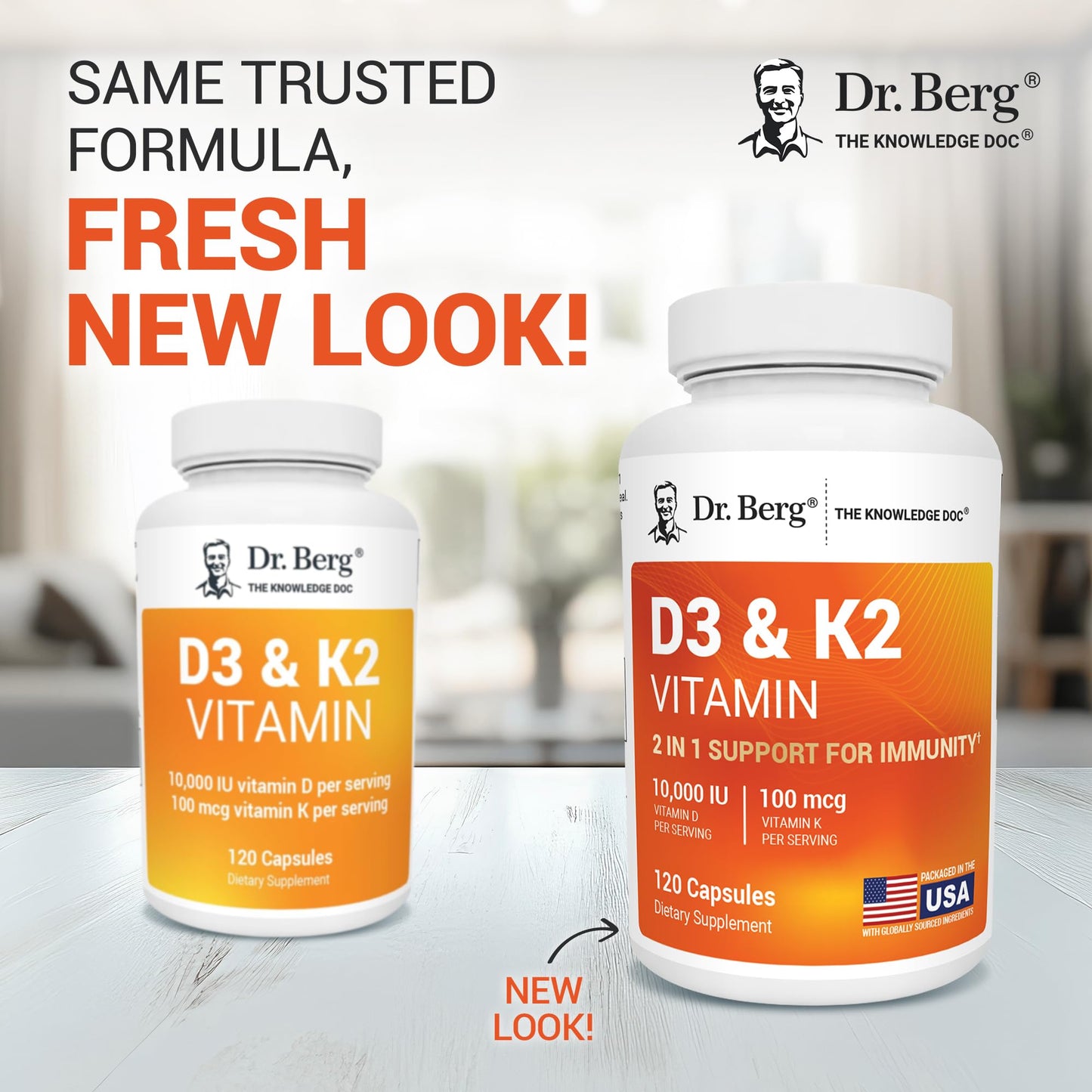 Dr. Berg Maximum Strength 2-in-1 Vitamin D3 K2 10,000 IU | Naturally Derived D3 | 4X Lab-Tested & Verified | High Absorption Formula | K2 D3 Vitamin Supplement - 120 Capsules - Medaid International