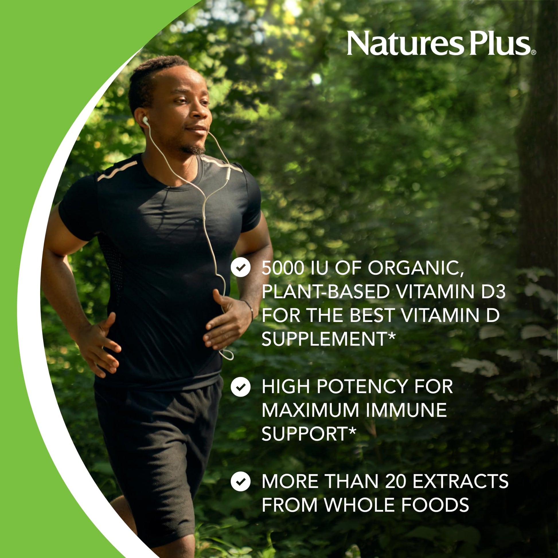 Natures Plus Source of Life Garden Certified Organic Vitamin D3 - Cholecalciferol 5000 iu, 60 Vegan Capsules - Whole Food Plant-Based Supplement - Vegetarian, Gluten-Free - 30 Servings - Medaid International