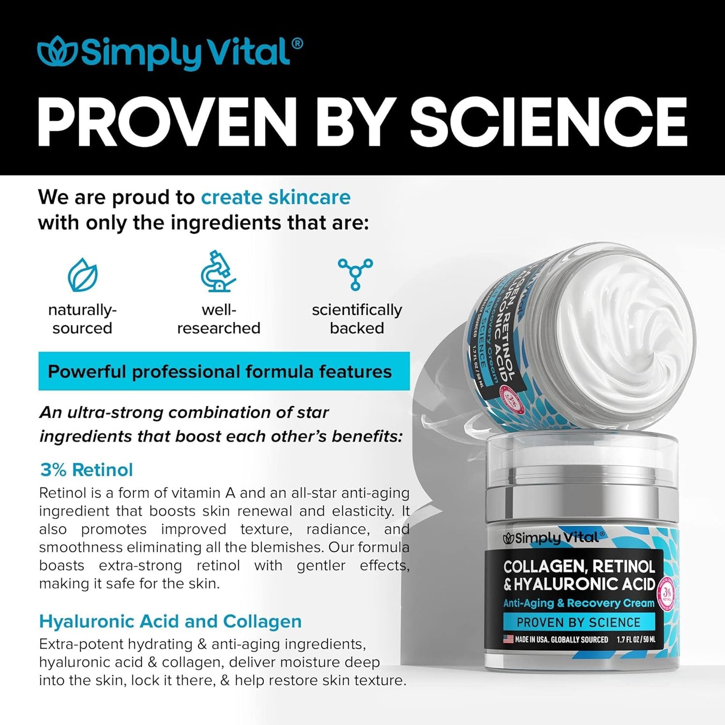 SimplyVital Face Moisturizer Collagen Cream - Anti Aging Neck and Décolleté - Made in USA Day & Night Face Cream - Moisturizing, Lifting & Recovery – 1.7oz - Medaid International