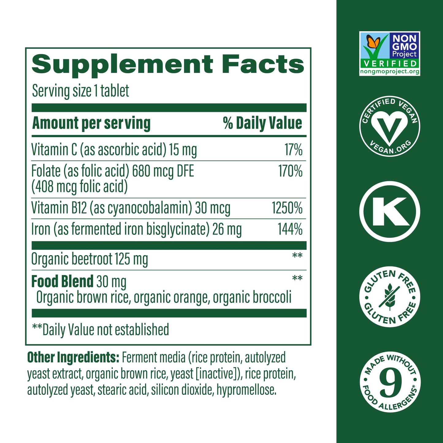 MegaFood Blood Builder Iron Supplement Clinically Shown to Increase Iron Levels Without Side Effects, Vegan Supplement For Women with Vitamin C, Vitamin B12 & Folic Acid, 60 Tablets - Medaid International