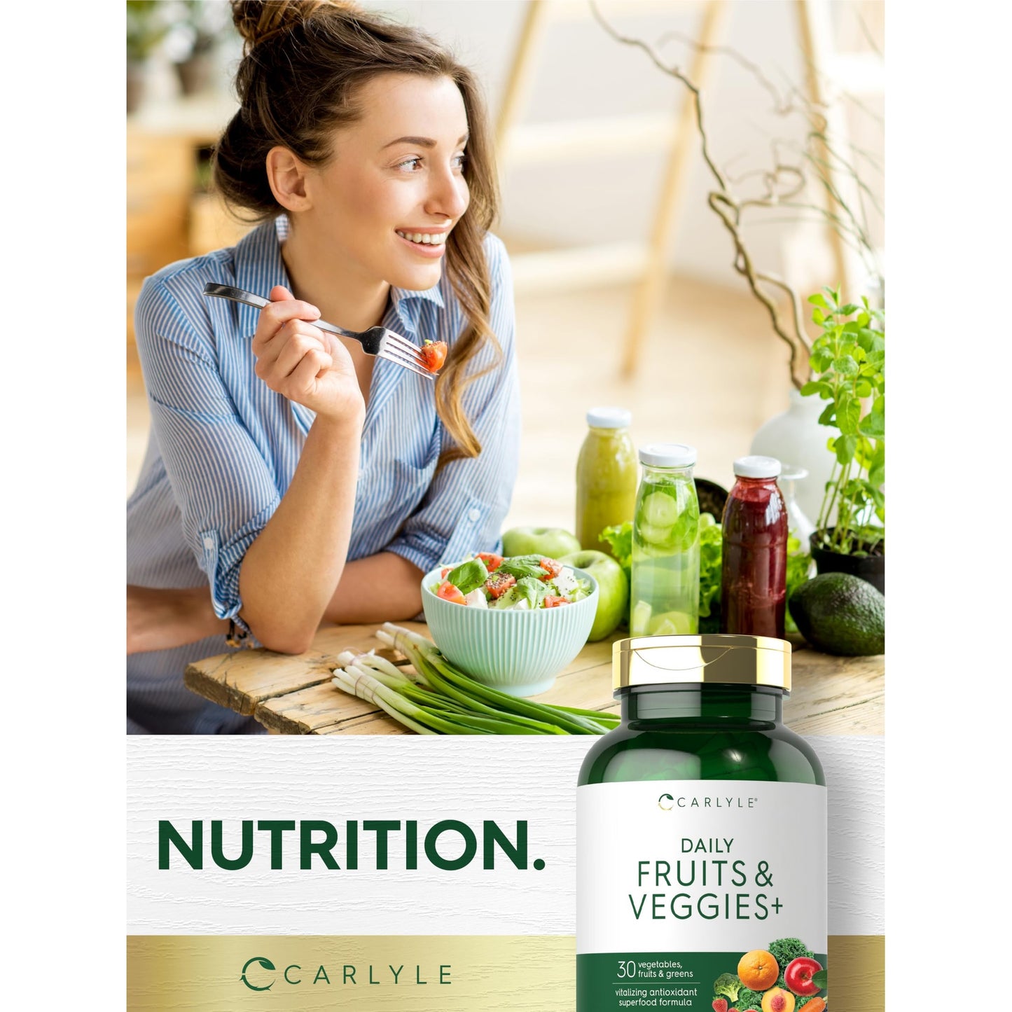 Carlyle Fruits and Veggies Supplement | 250 Capsules | Made with 30 Fruits and Vegetables | Vegetarian, Non-GMO, Gluten Free Superfood Formula - Medaid International