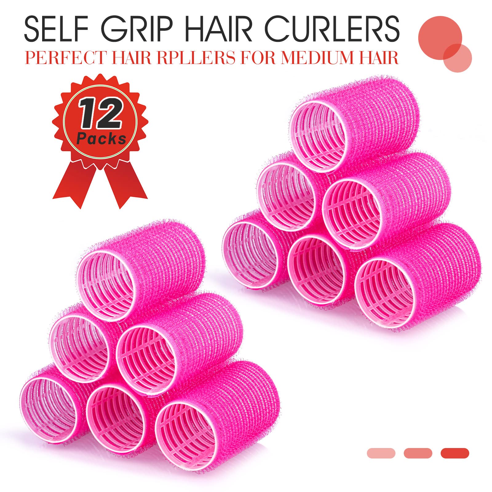 Hair Curlers Rollers, 12Pcs Hair Rollers Hair Curlers Self Grip Holding Rollers with 12 Pcs Hair Clips for Long Medium Short Thick Fine Thin Hair Bangs Volume - Medaid International
