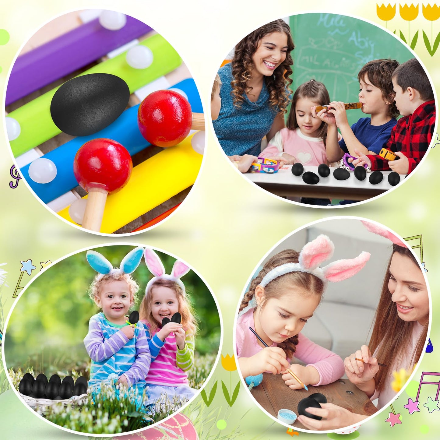Yeshone 100 Pieces Egg Shakers Musical Instruments Percussion Maracas Egg for Kids Toys Plastic Easter Shaker for Learning DIY Painting, Classroom Music, Rhythm (Black) - Medaid International