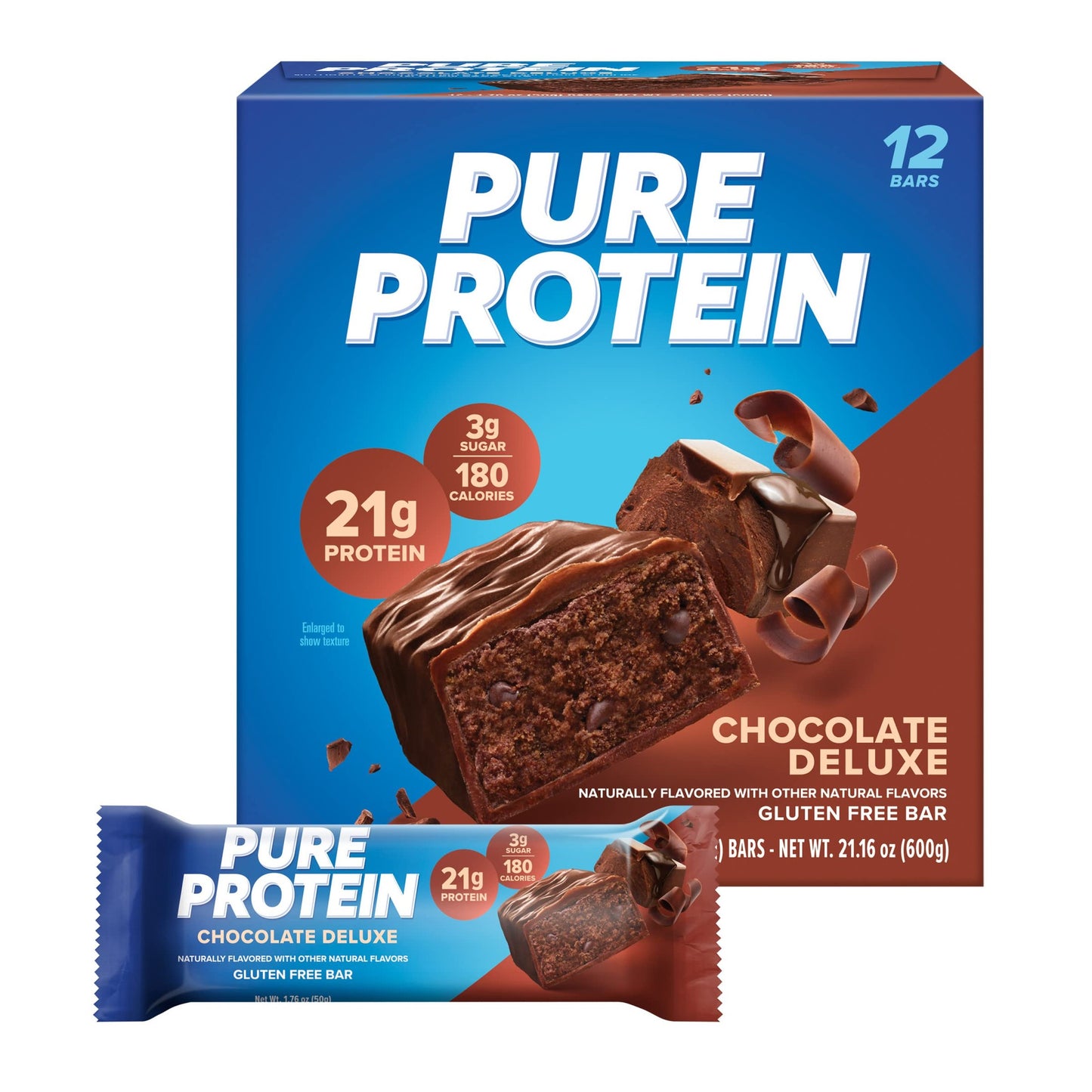 Pure Protein Bars, High Protein, Nutritious Snacks to Support Energy, Low Sugar, Gluten Free, Chocolate Deluxe, 1.76 oz., 12 Count(Pack of 1) (Packaging may vary) - Medaid International