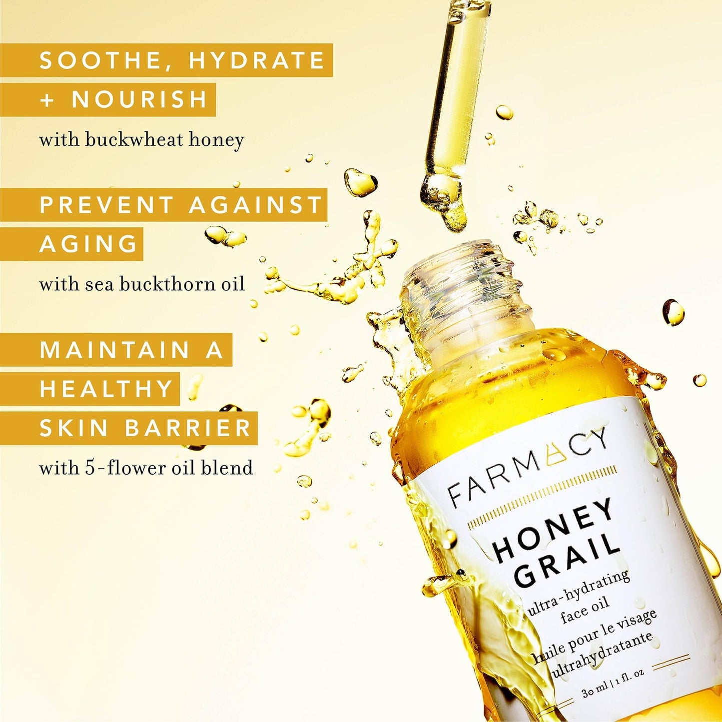 Farmacy Hydrating Face Oil - Honey Grail Nourishing Oil for Skin & Hair - Infused with Sea Buckthorn Oil, Rosehip Oil & Buckwheat Honey to Moisturize & Maintain a Healthy Skin Barrier (30ml) - Medaid International