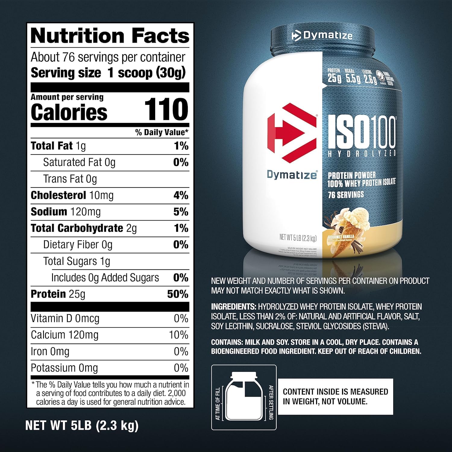 Dymatize ISO 100 Whey Protein Powder with 25g of Hydrolyzed 100% Whey Isolate, Vanilla 5 Pound, Package may vary - Medaid International