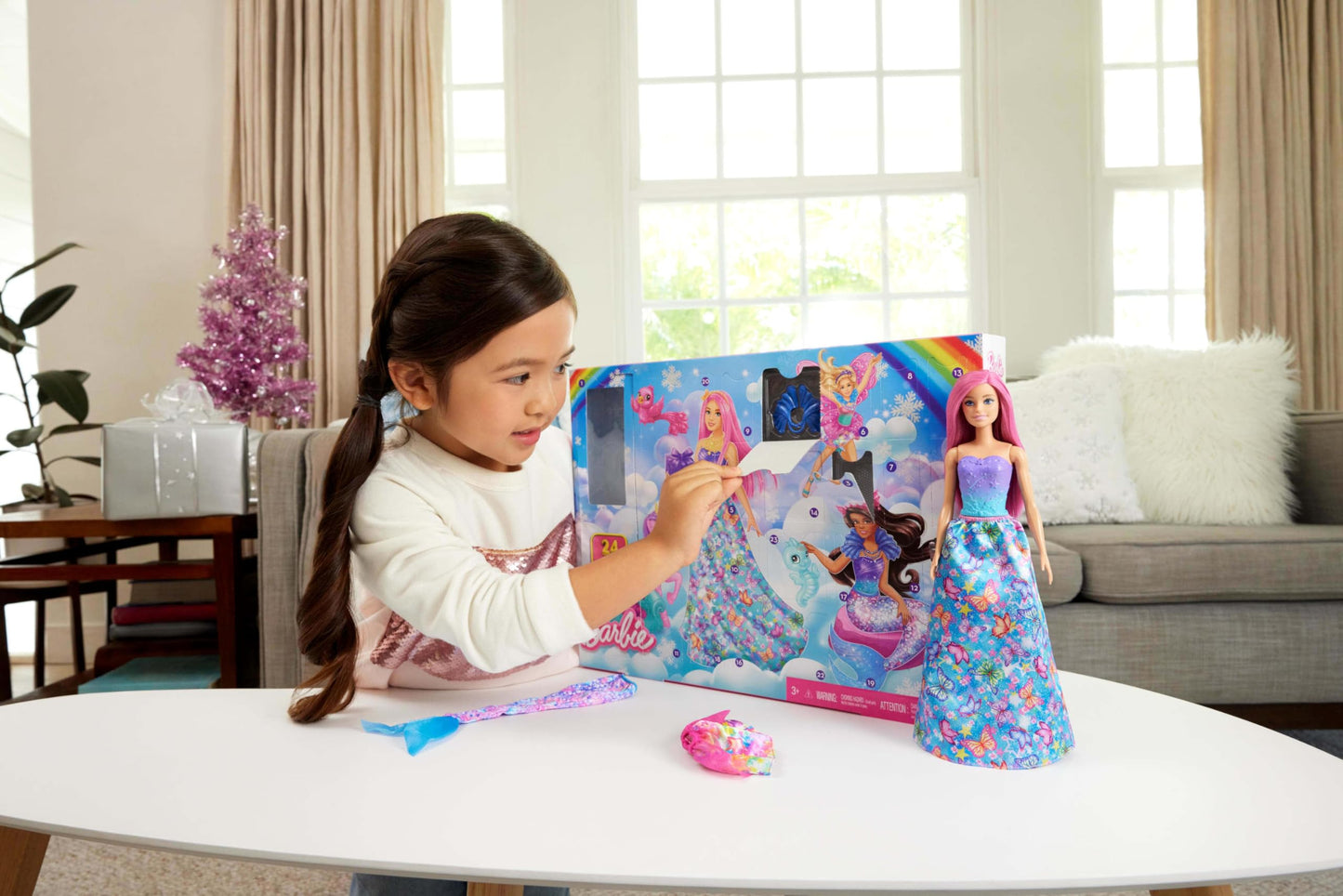 Barbie Advent Calendar with Doll & 24 Surprise Accessories Including Unicorn & 3 Pets, Transform Pink-Haired Fashion Doll into Mermaid, Fairy & More - Medaid International
